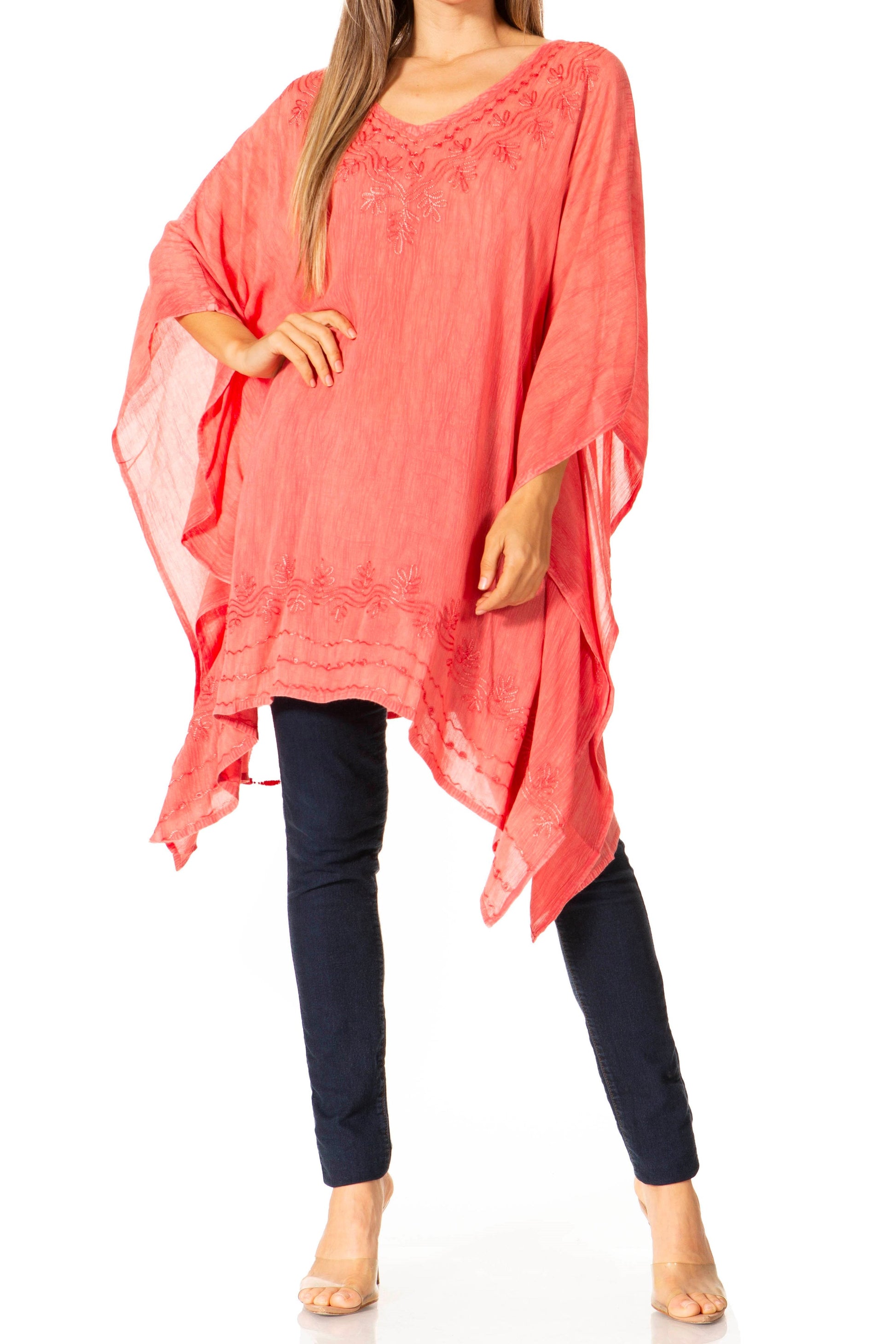 Sakkas Regina Women's Lightweight Stonewashed Poncho Top Blouse Caftan Cover up - Concordia Style Boutique