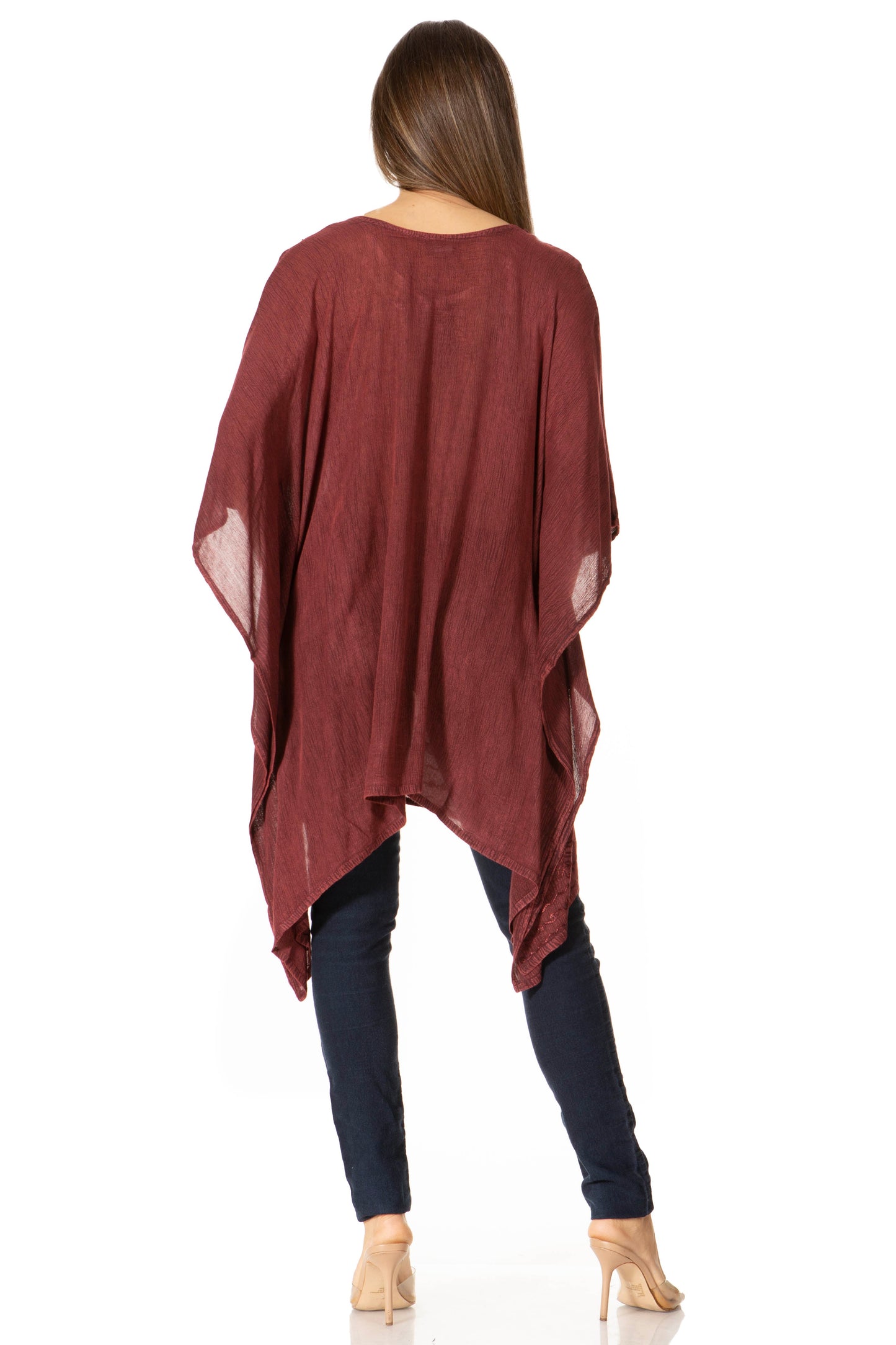 Sakkas Regina Women's Lightweight Stonewashed Poncho Top Blouse Caftan Cover up - Concordia Style Boutique