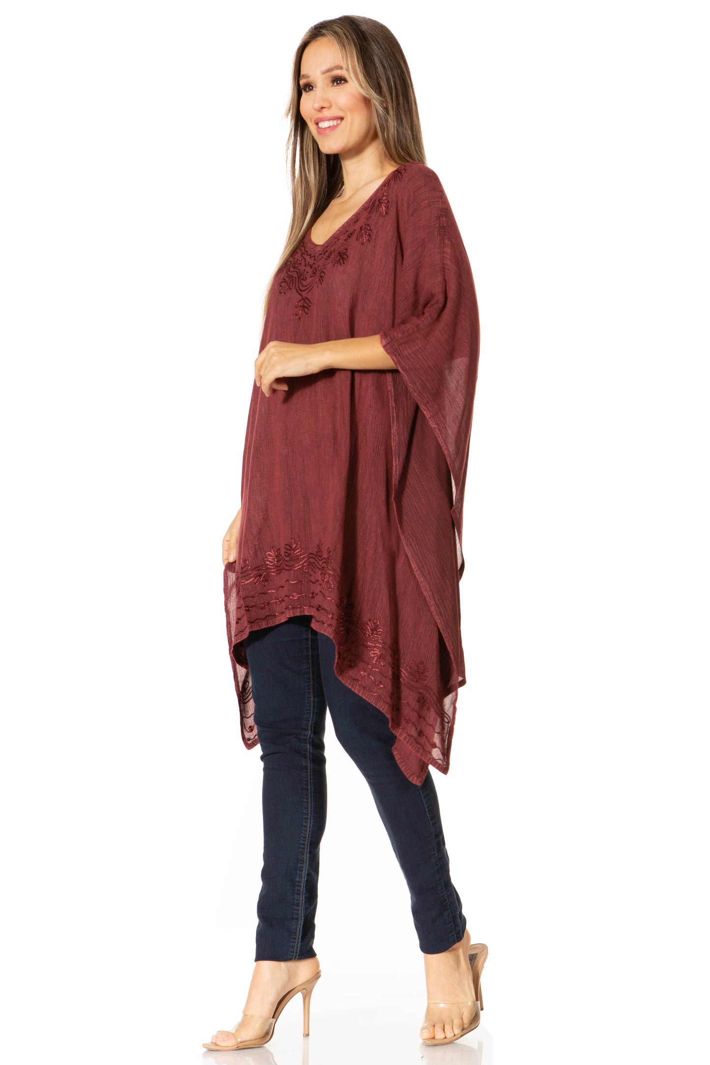 Sakkas Regina Women's Lightweight Stonewashed Poncho Top Blouse Caftan Cover up - Concordia Style Boutique