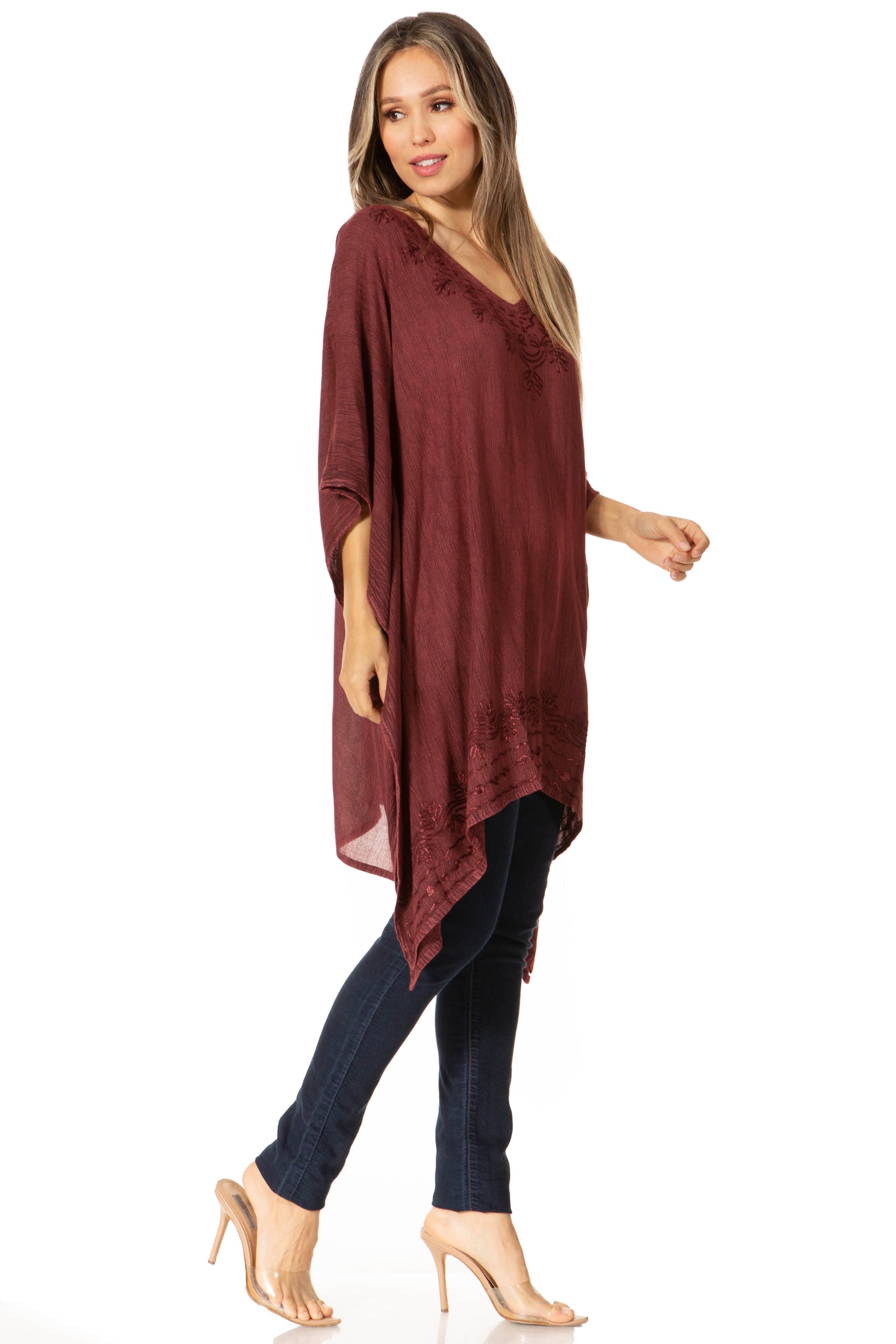 Sakkas Regina Women's Lightweight Stonewashed Poncho Top Blouse Caftan Cover up - Concordia Style Boutique
