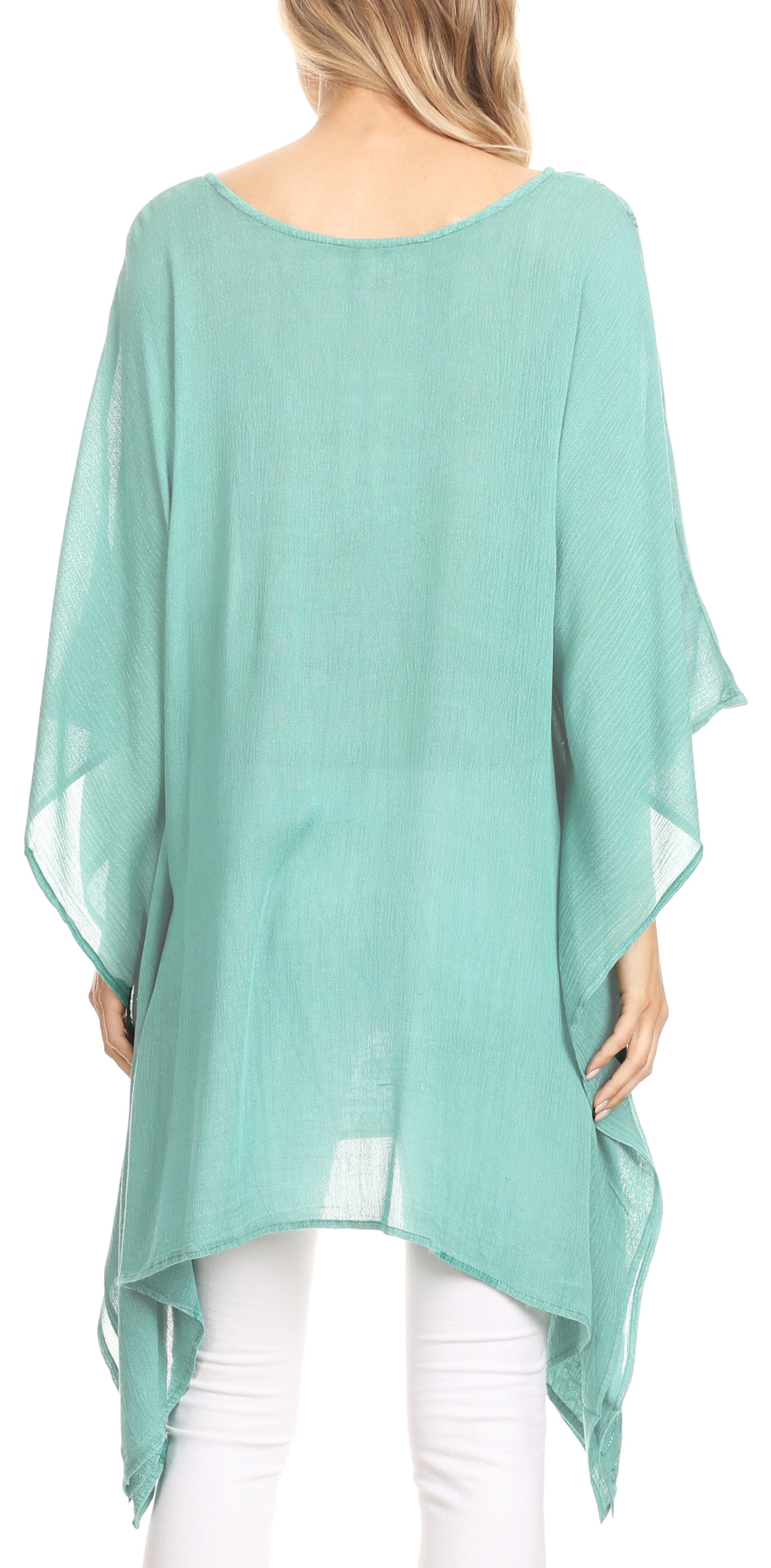 Sakkas Regina Women's Lightweight Stonewashed Poncho Top Blouse Caftan Cover up - Concordia Style Boutique