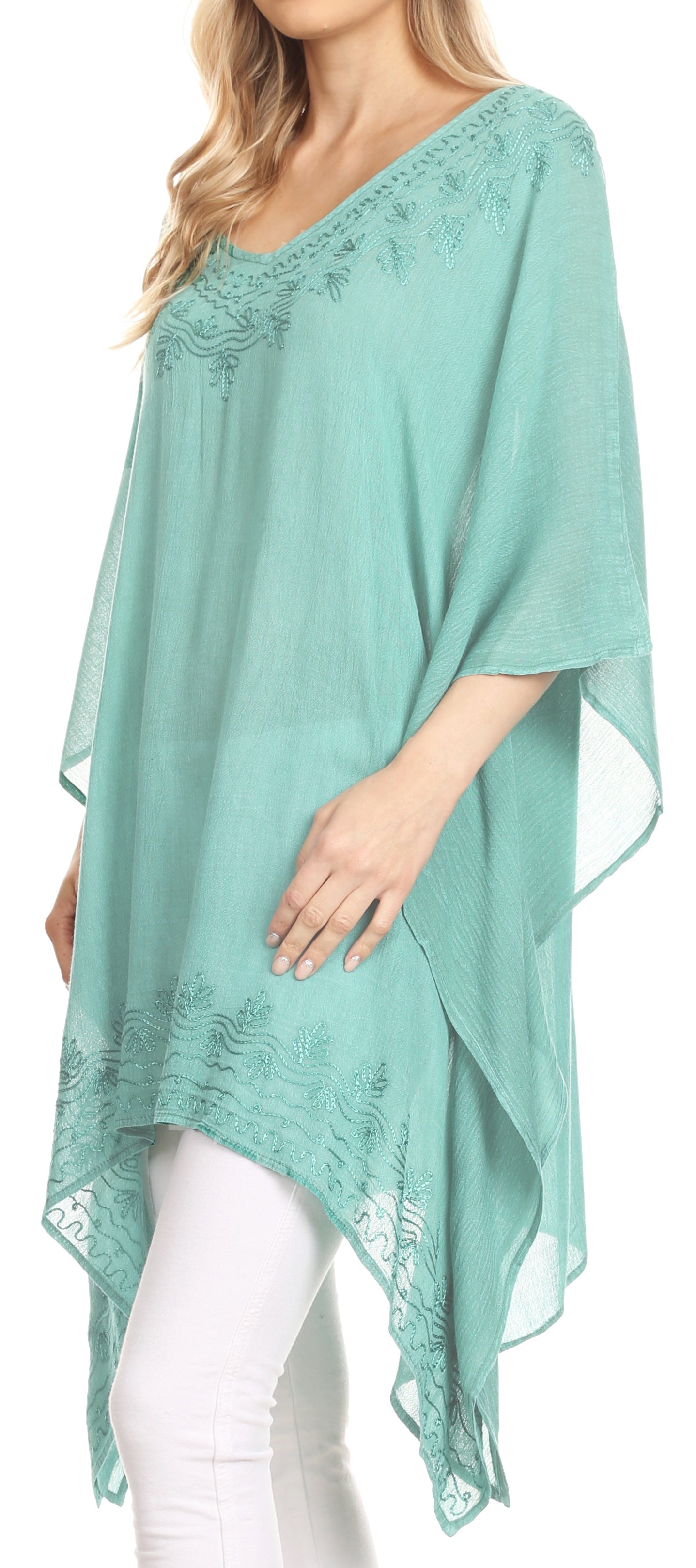 Sakkas Regina Women's Lightweight Stonewashed Poncho Top Blouse Caftan Cover up - Concordia Style Boutique