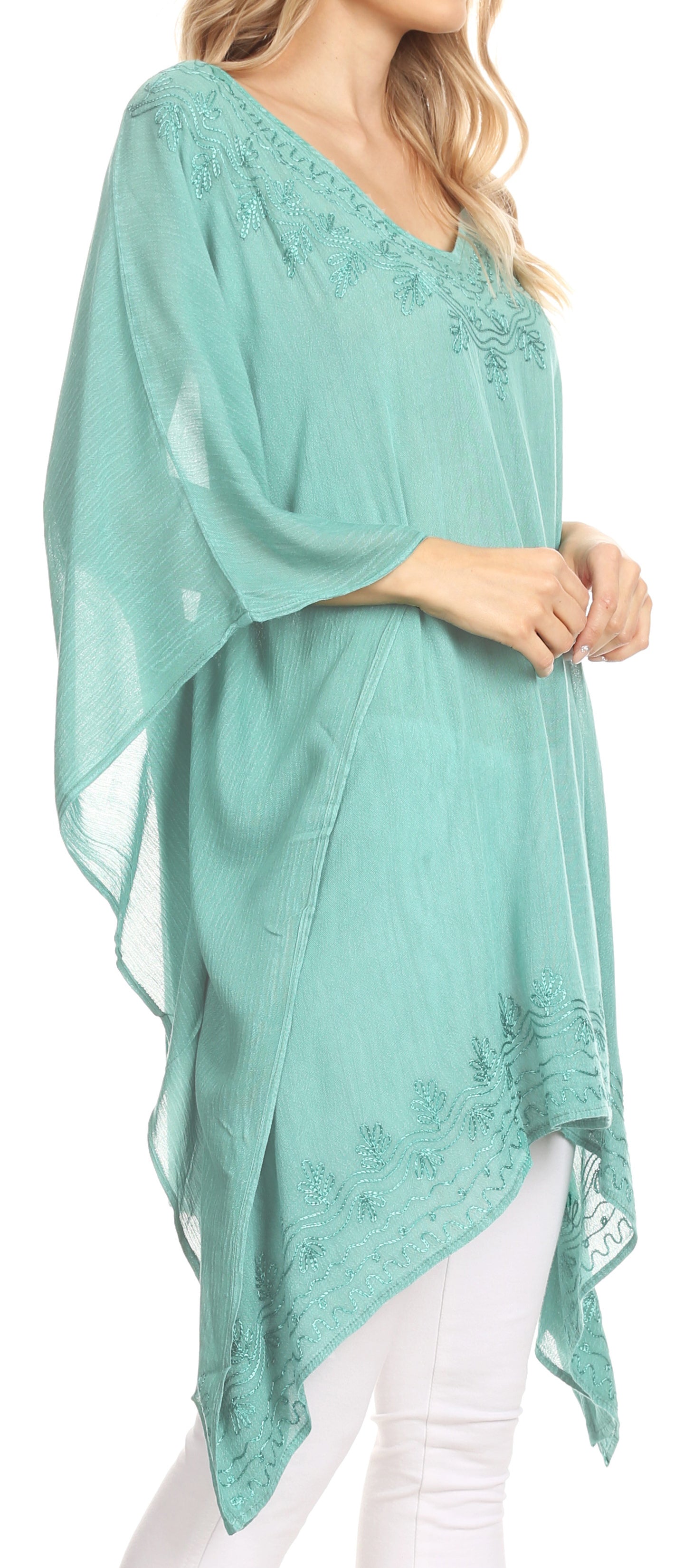 Sakkas Regina Women's Lightweight Stonewashed Poncho Top Blouse Caftan Cover up - Concordia Style Boutique