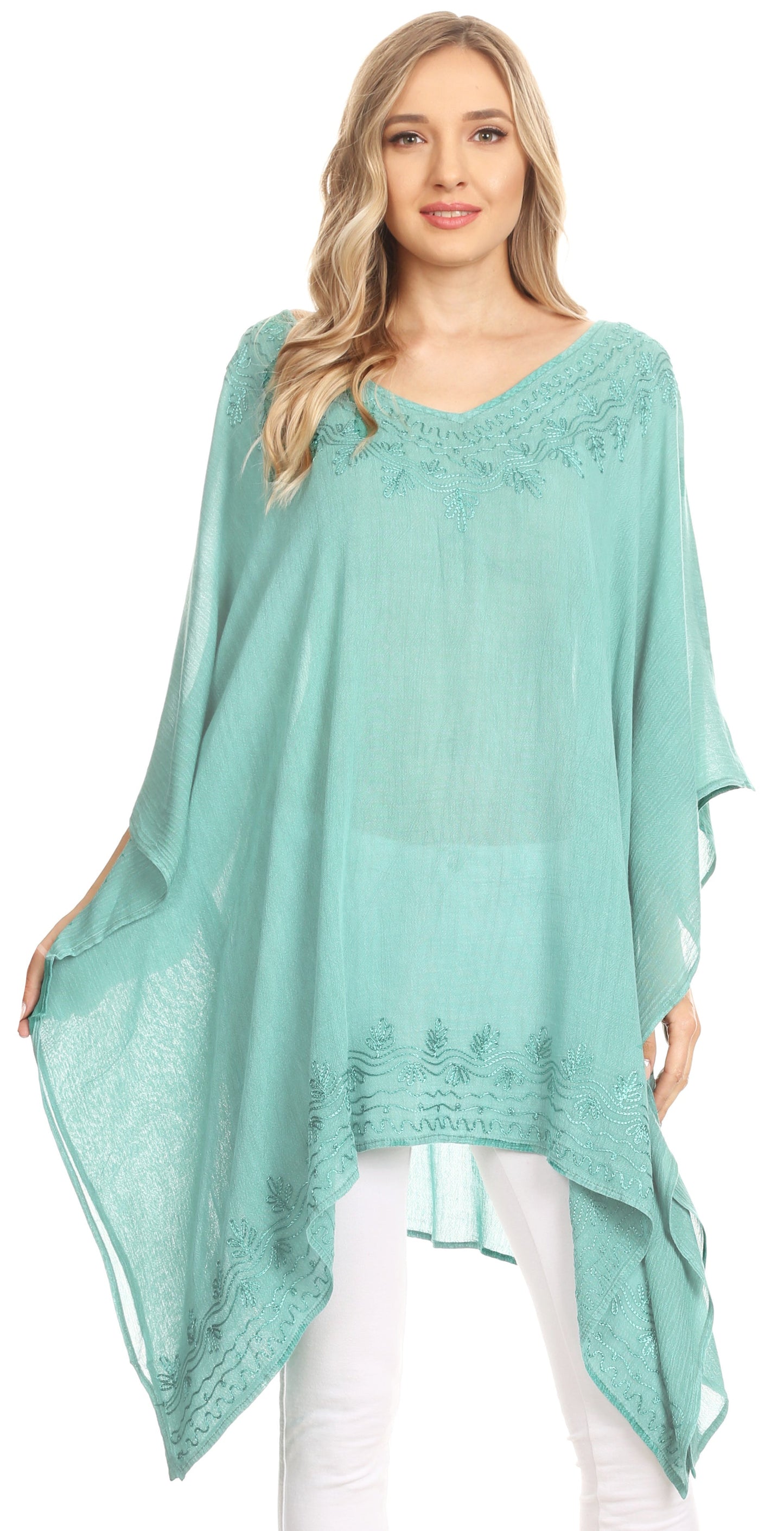 Sakkas Regina Women's Lightweight Stonewashed Poncho Top Blouse Caftan Cover up - Concordia Style Boutique