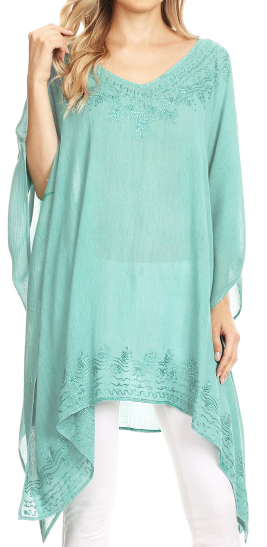 Sakkas Regina Women's Lightweight Stonewashed Poncho Top Blouse Caftan Cover up - Concordia Style Boutique