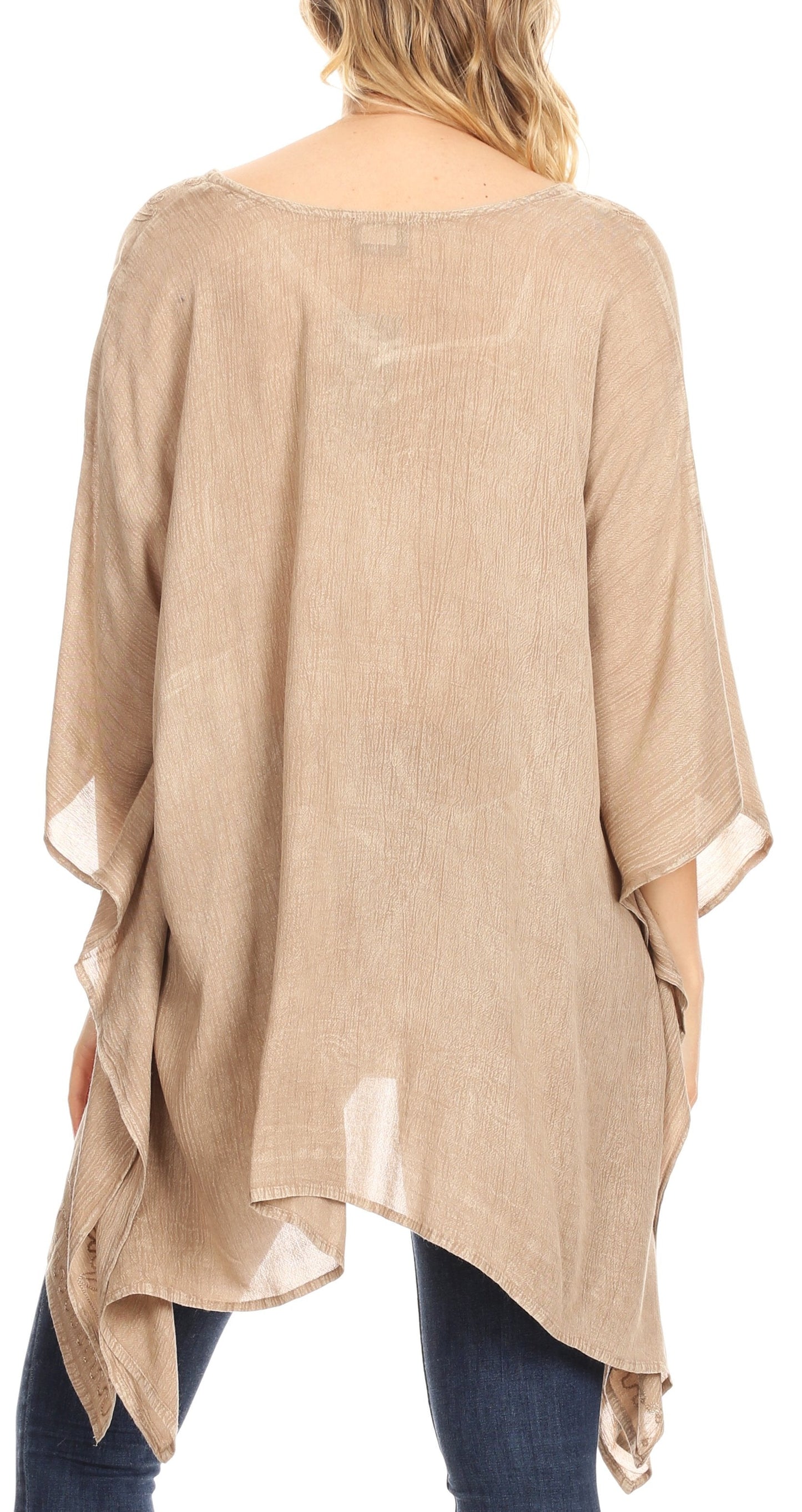 Sakkas Regina Women's Lightweight Stonewashed Poncho Top Blouse Caftan Cover up - Concordia Style Boutique
