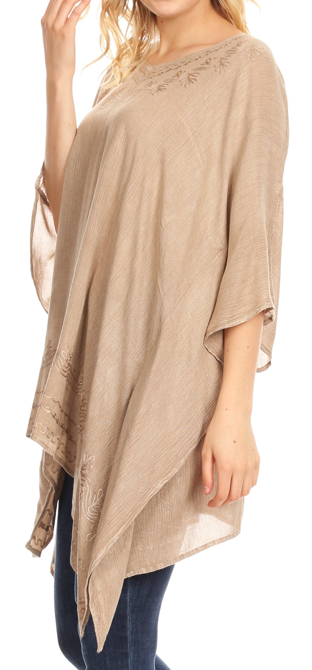 Sakkas Regina Women's Lightweight Stonewashed Poncho Top Blouse Caftan Cover up - Concordia Style Boutique