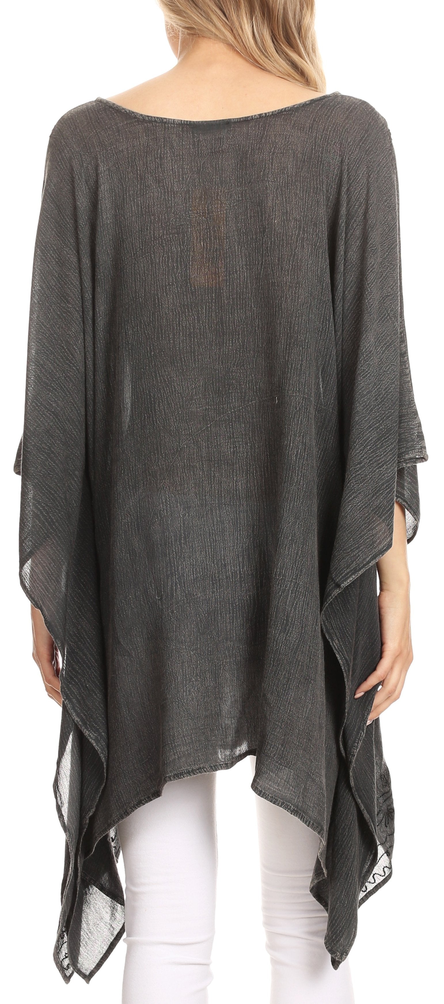 Sakkas Regina Women's Lightweight Stonewashed Poncho Top Blouse Caftan Cover up - Concordia Style Boutique