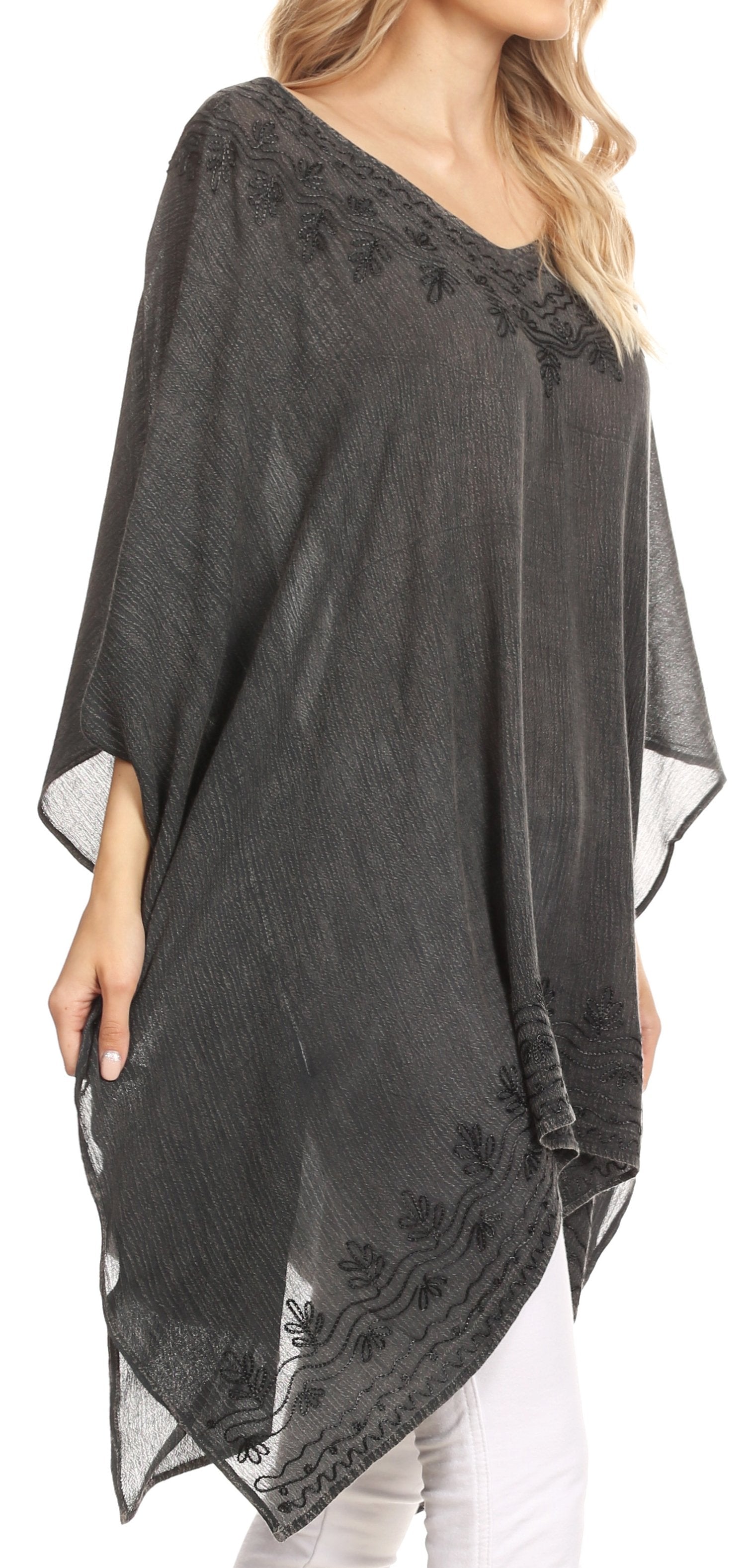Sakkas Regina Women's Lightweight Stonewashed Poncho Top Blouse Caftan Cover up - Concordia Style Boutique