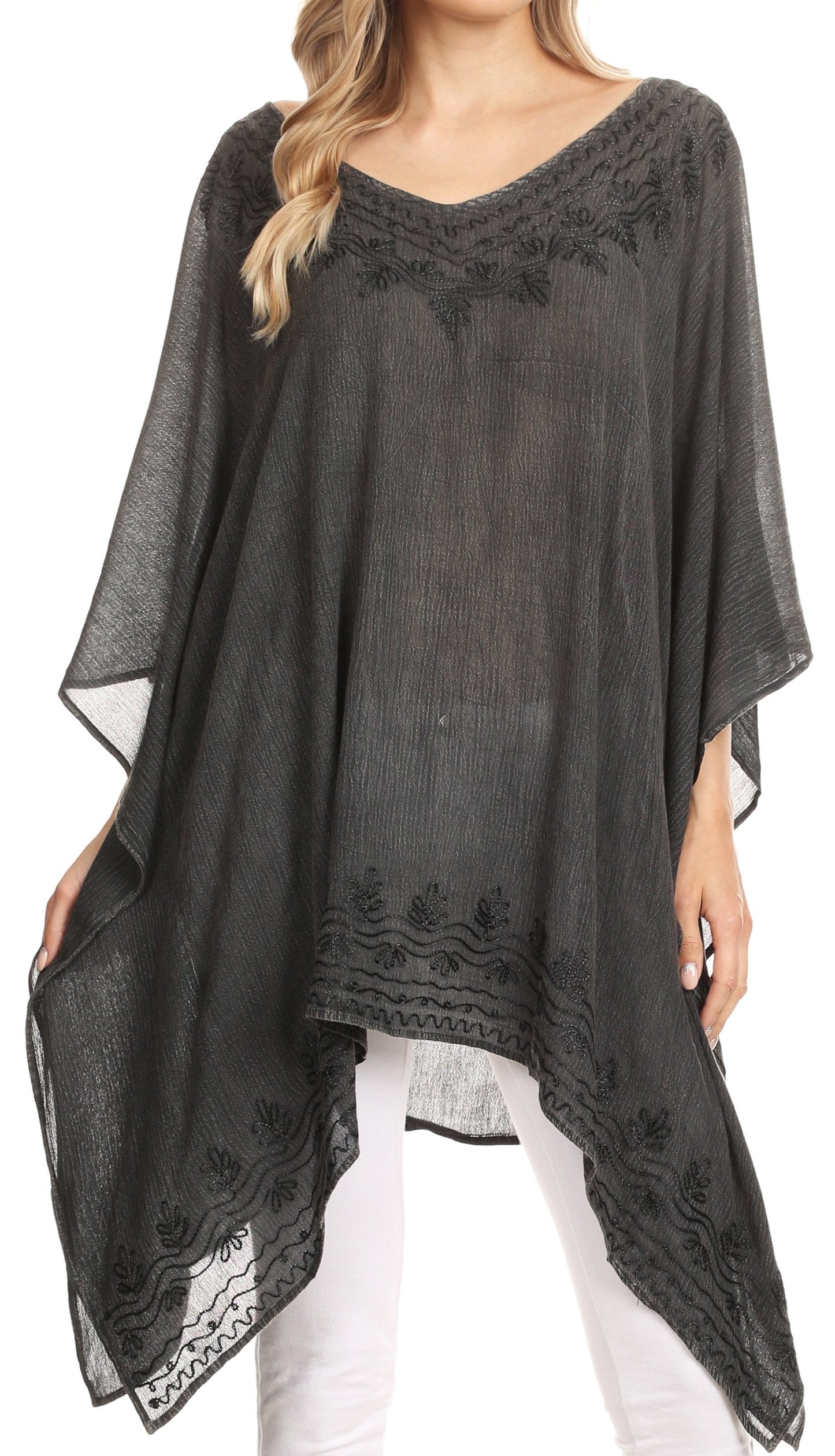 Sakkas Regina Women's Lightweight Stonewashed Poncho Top Blouse Caftan Cover up - Concordia Style Boutique