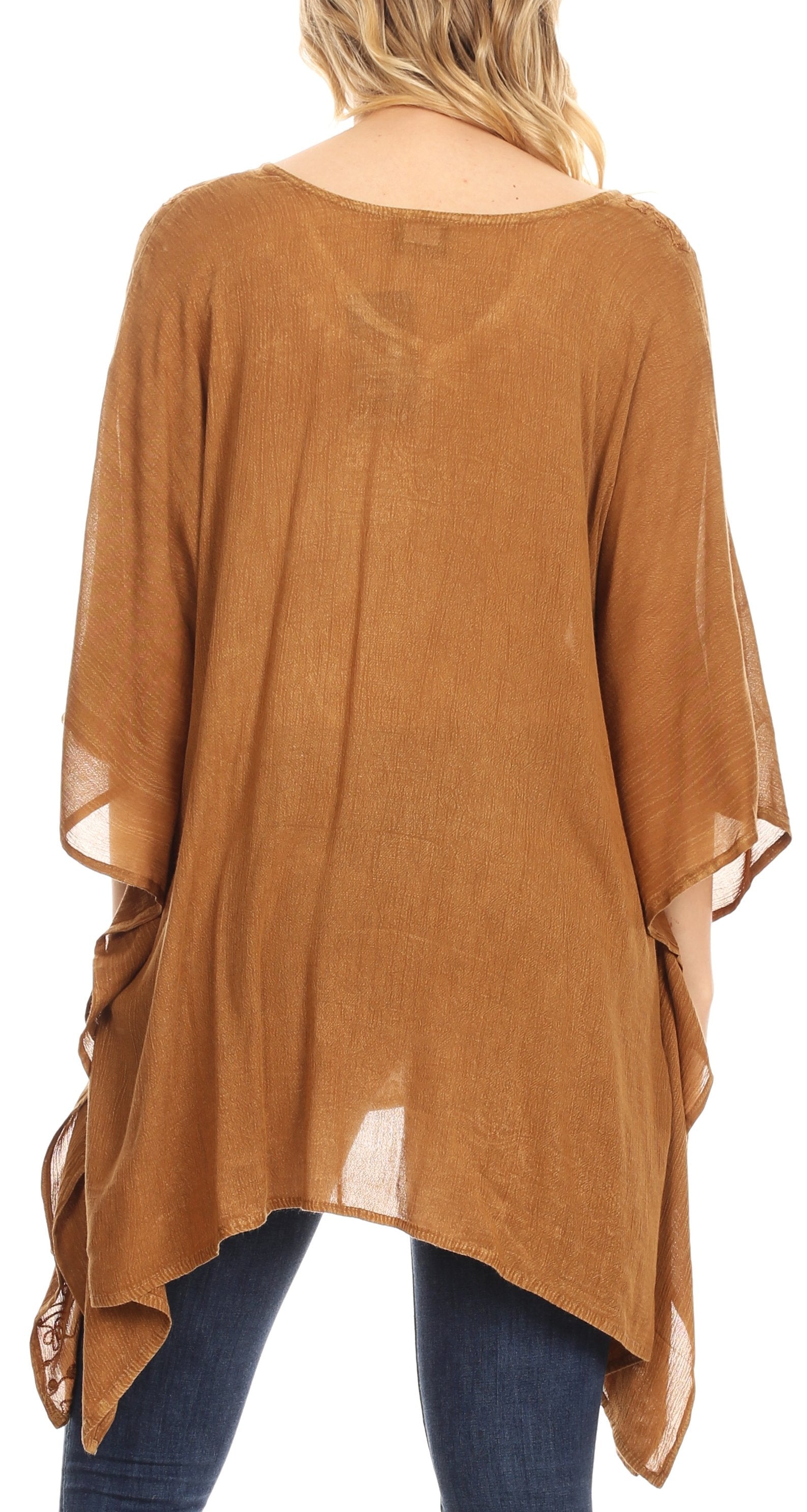 Sakkas Regina Women's Lightweight Stonewashed Poncho Top Blouse Caftan Cover up - Concordia Style Boutique