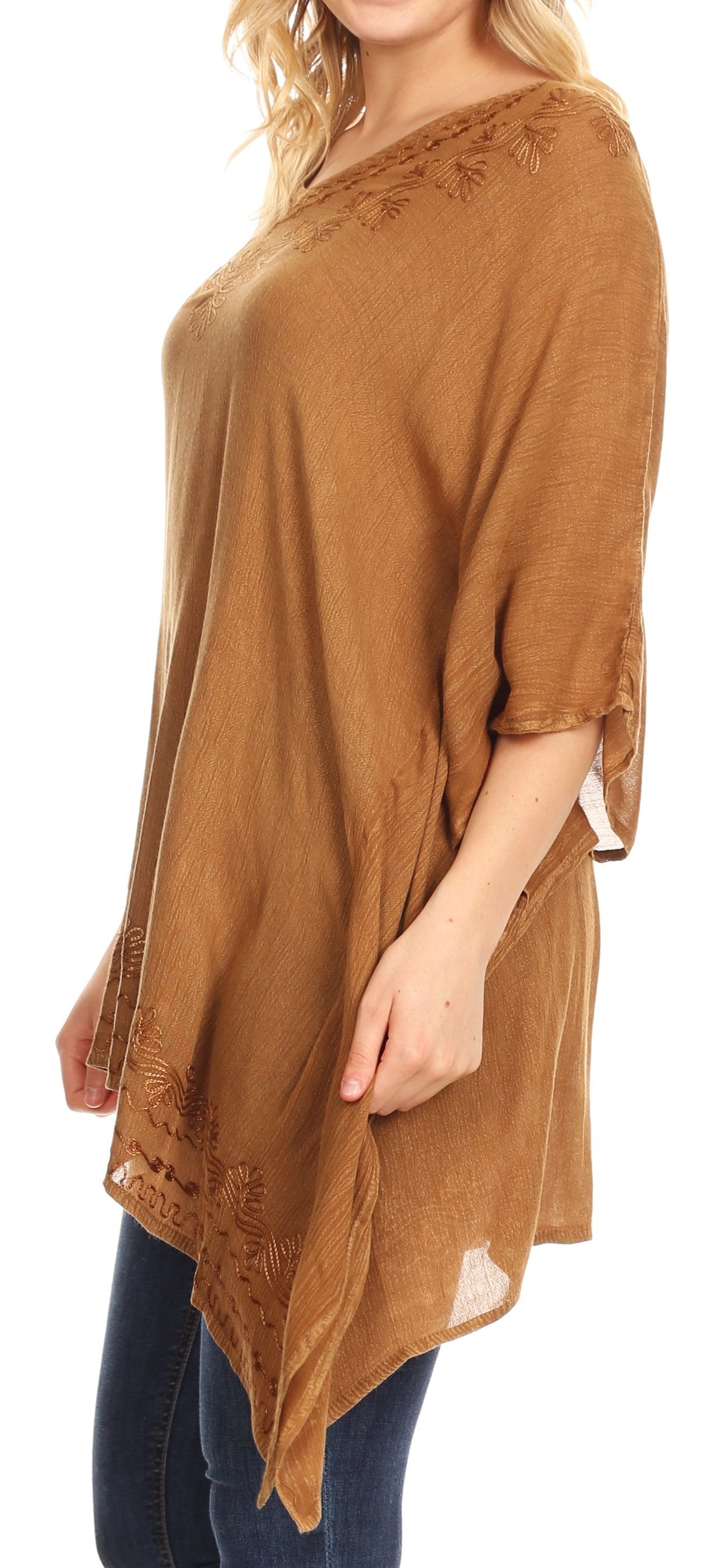 Sakkas Regina Women's Lightweight Stonewashed Poncho Top Blouse Caftan Cover up - Concordia Style Boutique