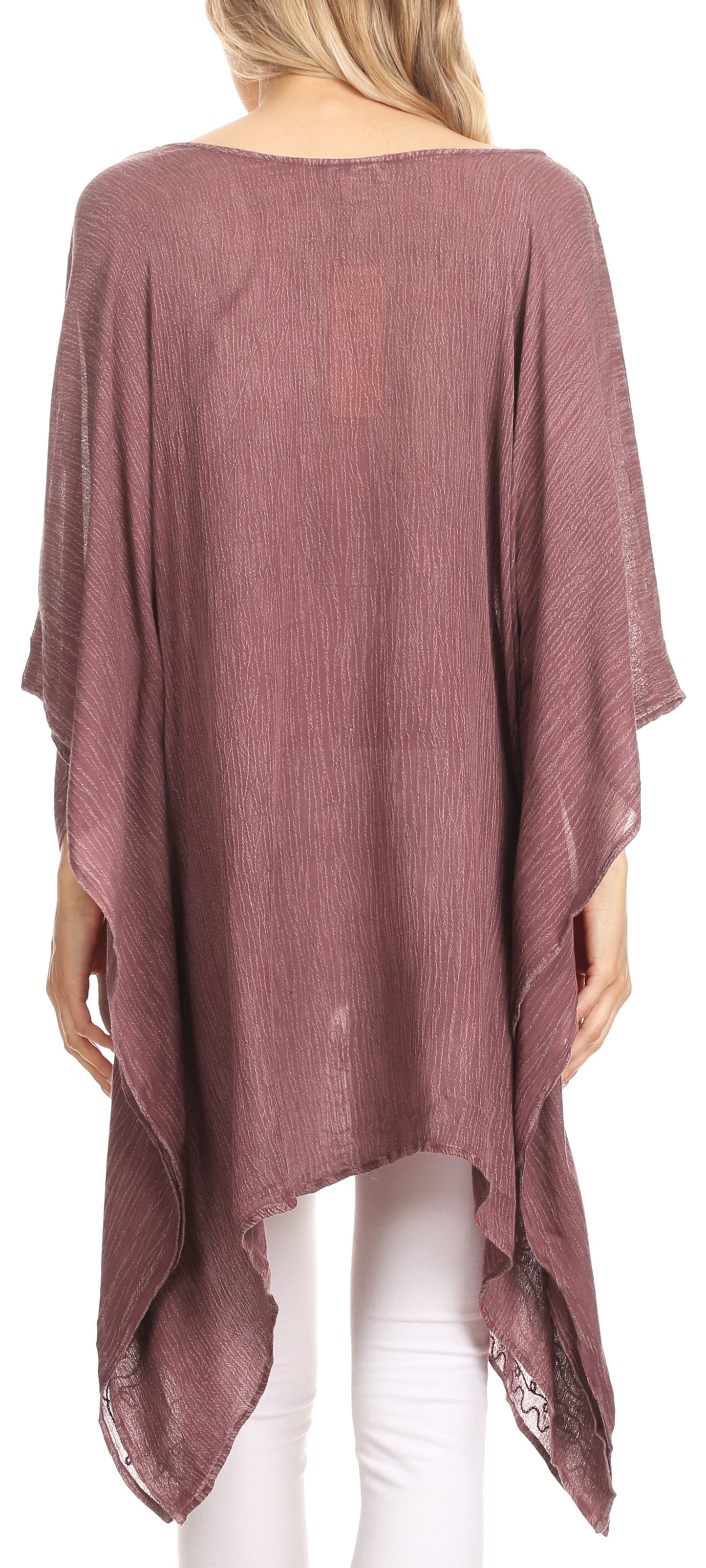 Sakkas Regina Women's Lightweight Stonewashed Poncho Top Blouse Caftan Cover up - Concordia Style Boutique