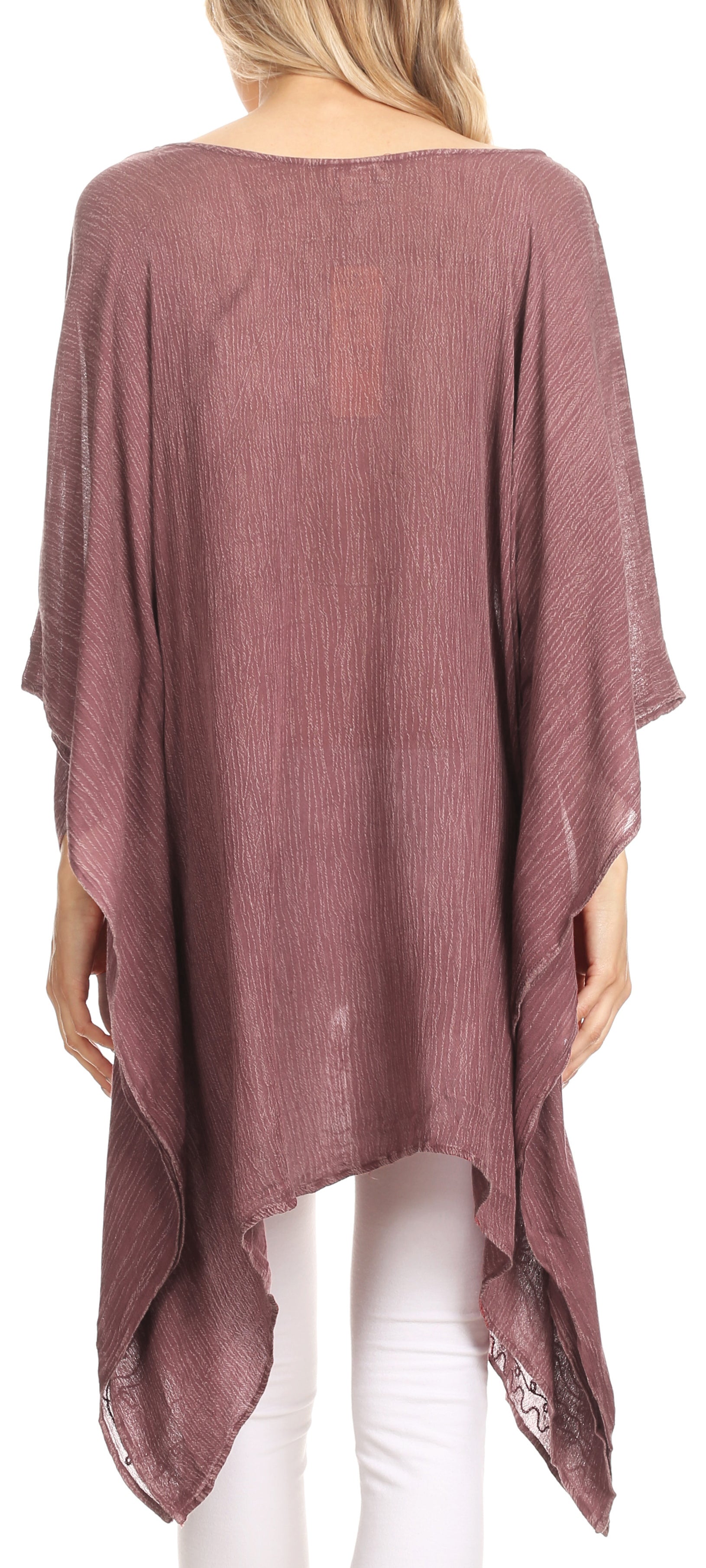 Sakkas Regina Women's Lightweight Stonewashed Poncho Top Blouse Caftan Cover up - Concordia Style Boutique