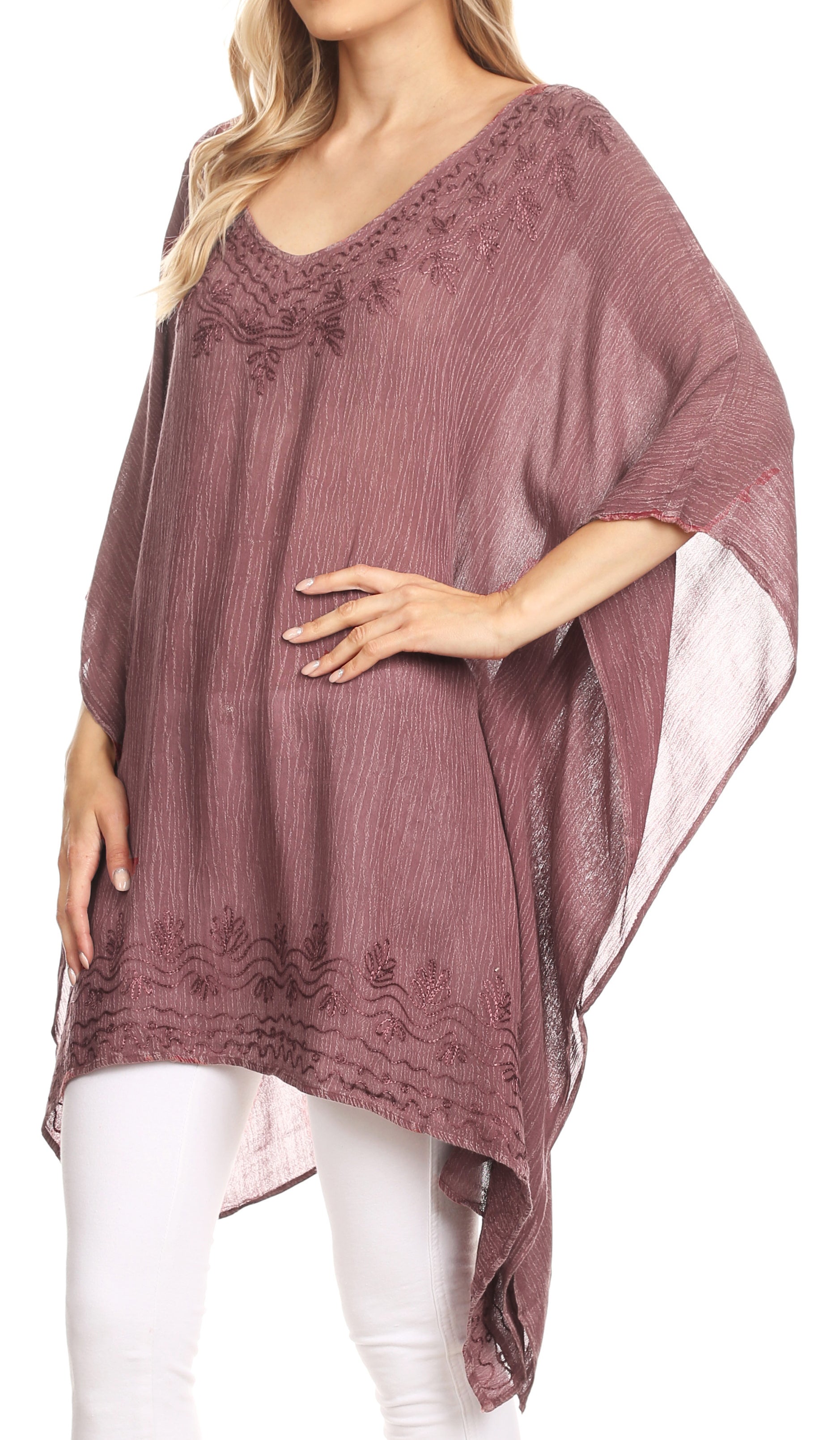 Sakkas Regina Women's Lightweight Stonewashed Poncho Top Blouse Caftan Cover up - Concordia Style Boutique
