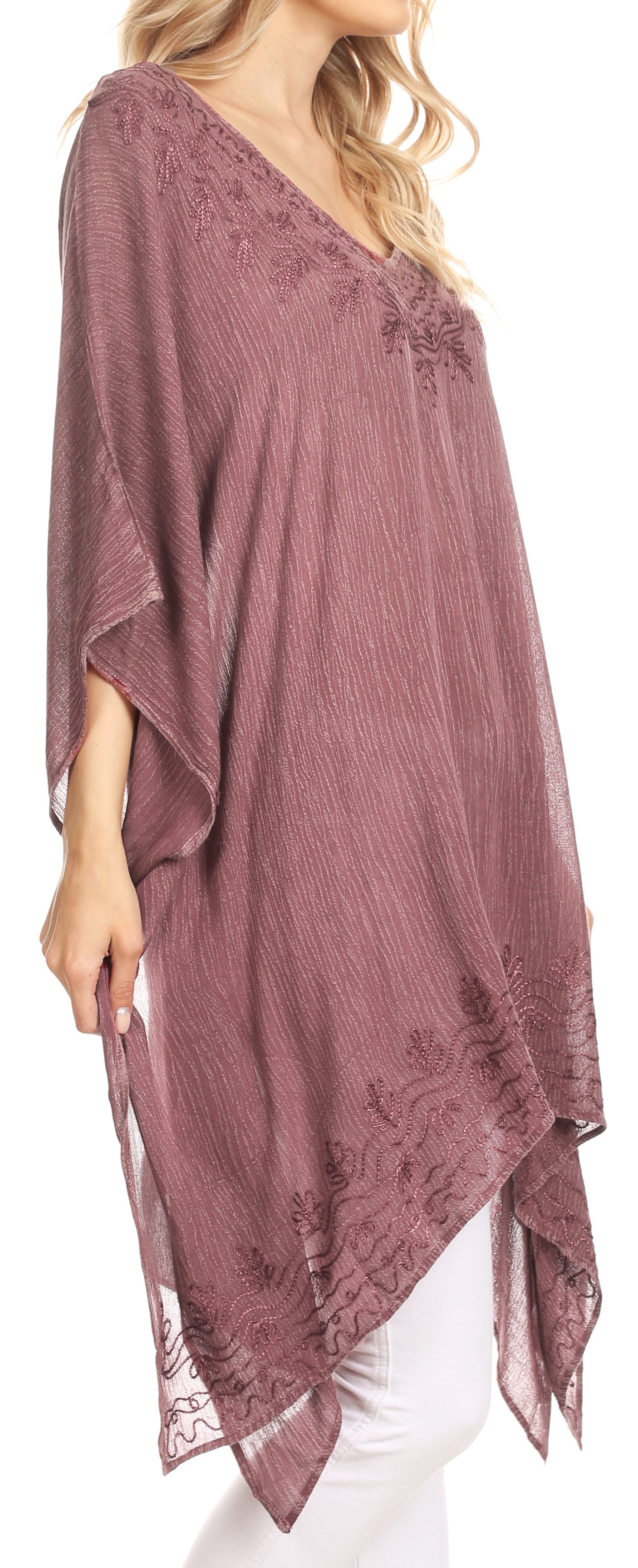 Sakkas Regina Women's Lightweight Stonewashed Poncho Top Blouse Caftan Cover up - Concordia Style Boutique