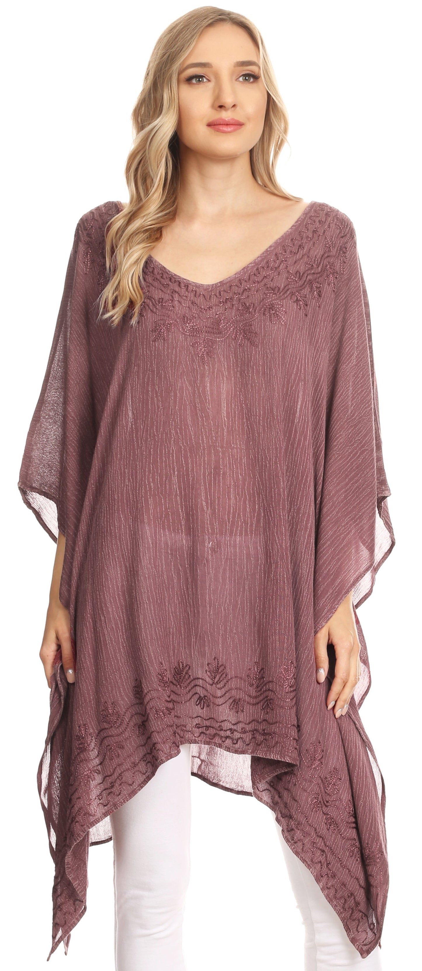 Sakkas Regina Women's Lightweight Stonewashed Poncho Top Blouse Caftan Cover up - Concordia Style Boutique