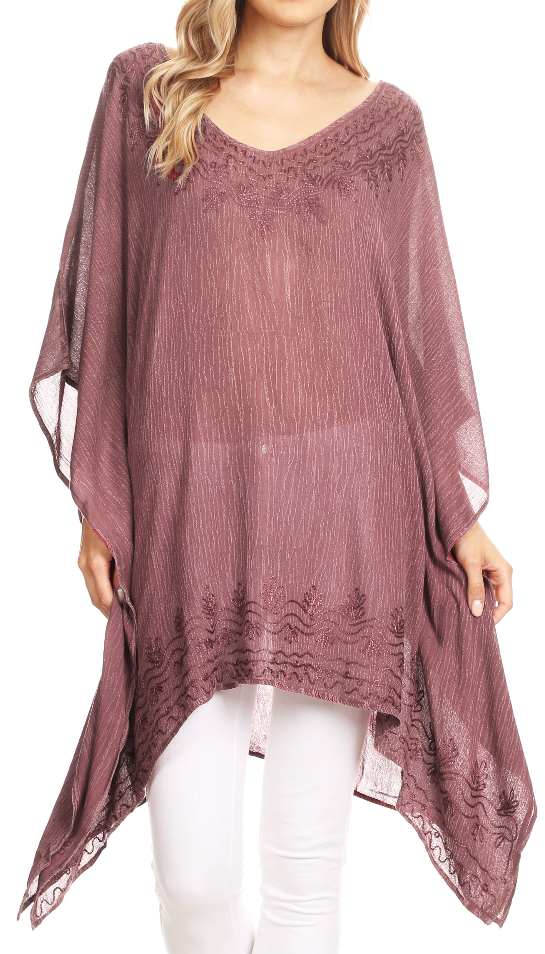 Sakkas Regina Women's Lightweight Stonewashed Poncho Top Blouse Caftan Cover up - Concordia Style Boutique
