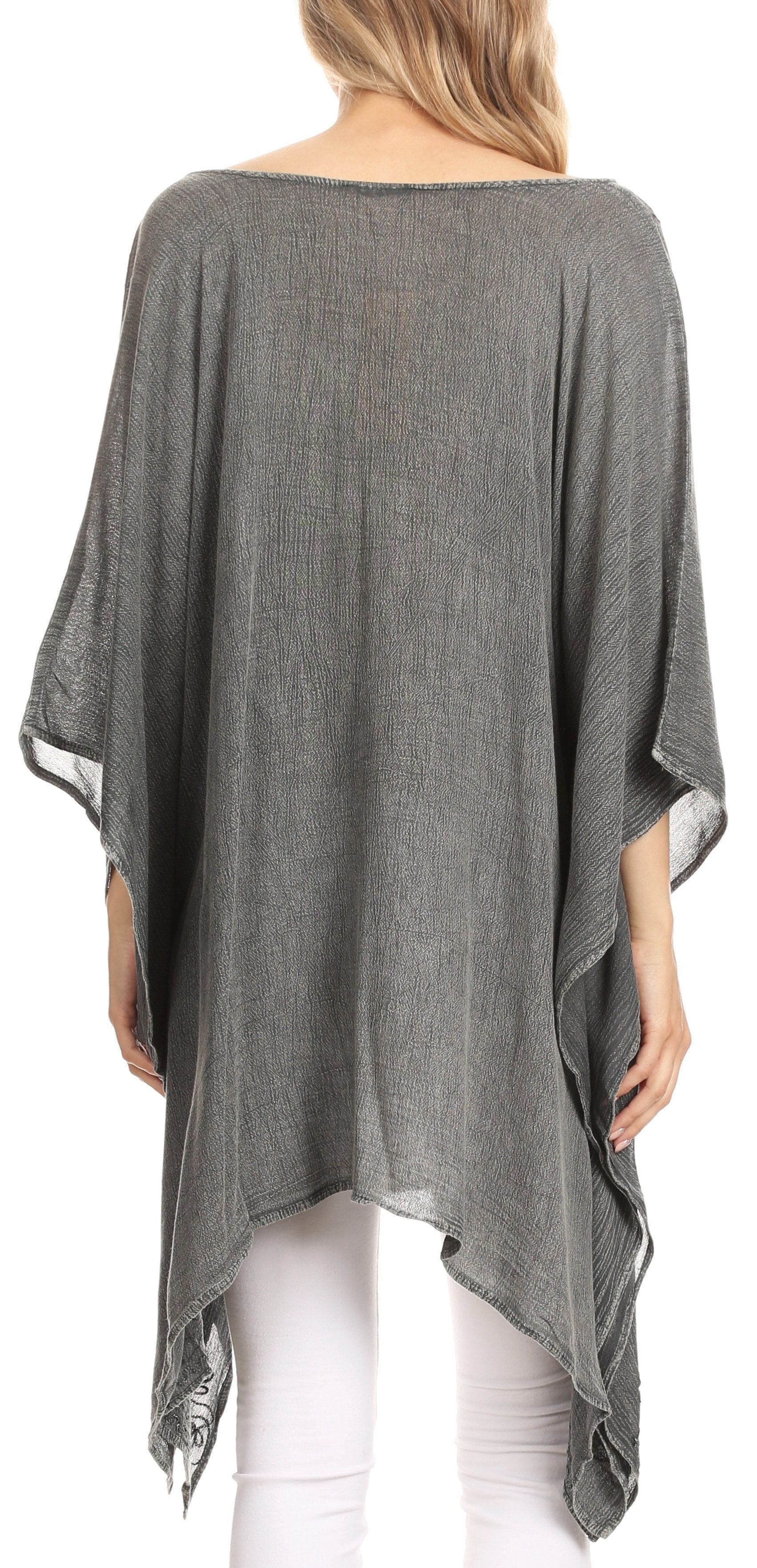 Sakkas Regina Women's Lightweight Stonewashed Poncho Top Blouse Caftan Cover up - Concordia Style Boutique