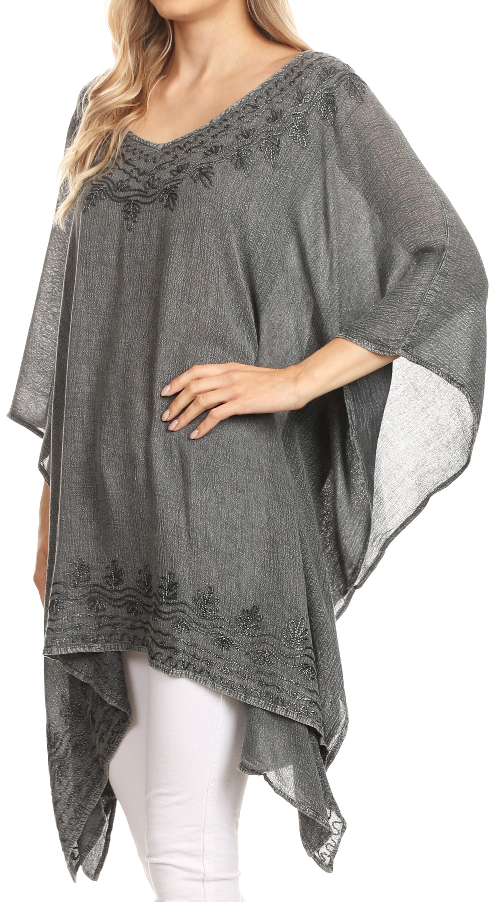 Sakkas Regina Women's Lightweight Stonewashed Poncho Top Blouse Caftan Cover up - Concordia Style Boutique