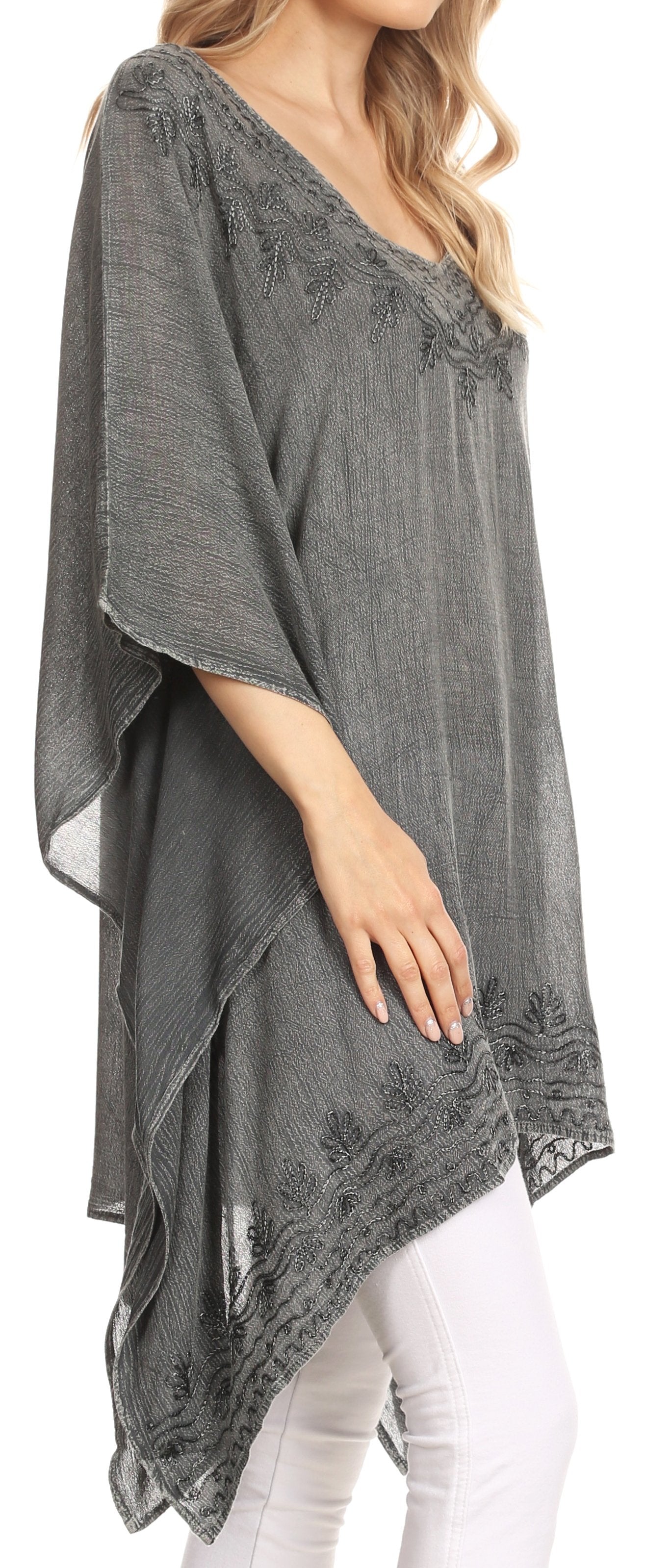 Sakkas Regina Women's Lightweight Stonewashed Poncho Top Blouse Caftan Cover up - Concordia Style Boutique