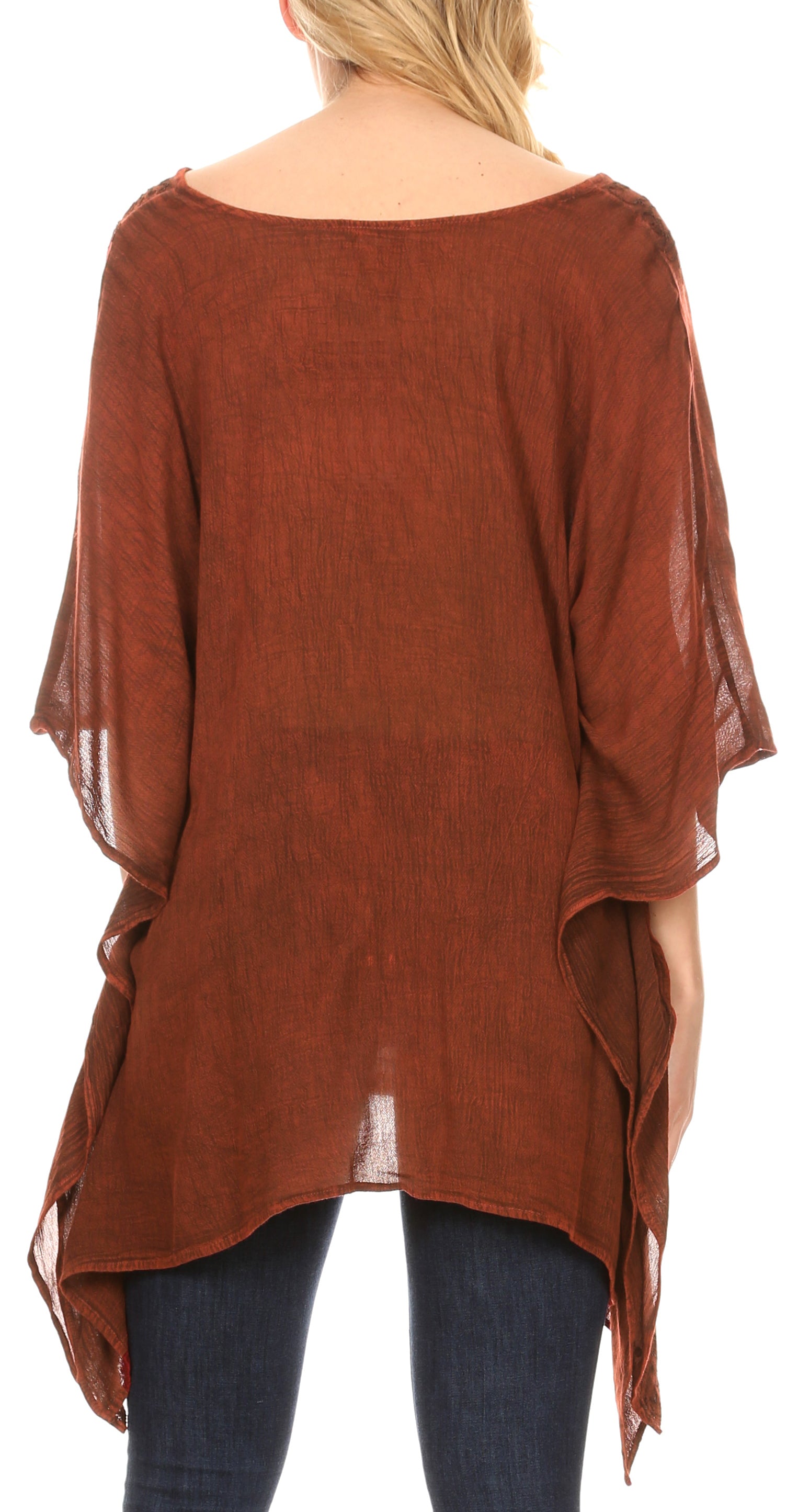 Sakkas Regina Women's Lightweight Stonewashed Poncho Top Blouse Caftan Cover up - Concordia Style Boutique