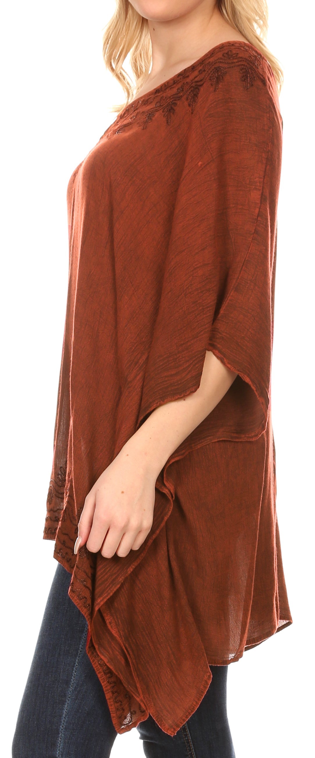 Sakkas Regina Women's Lightweight Stonewashed Poncho Top Blouse Caftan Cover up - Concordia Style Boutique