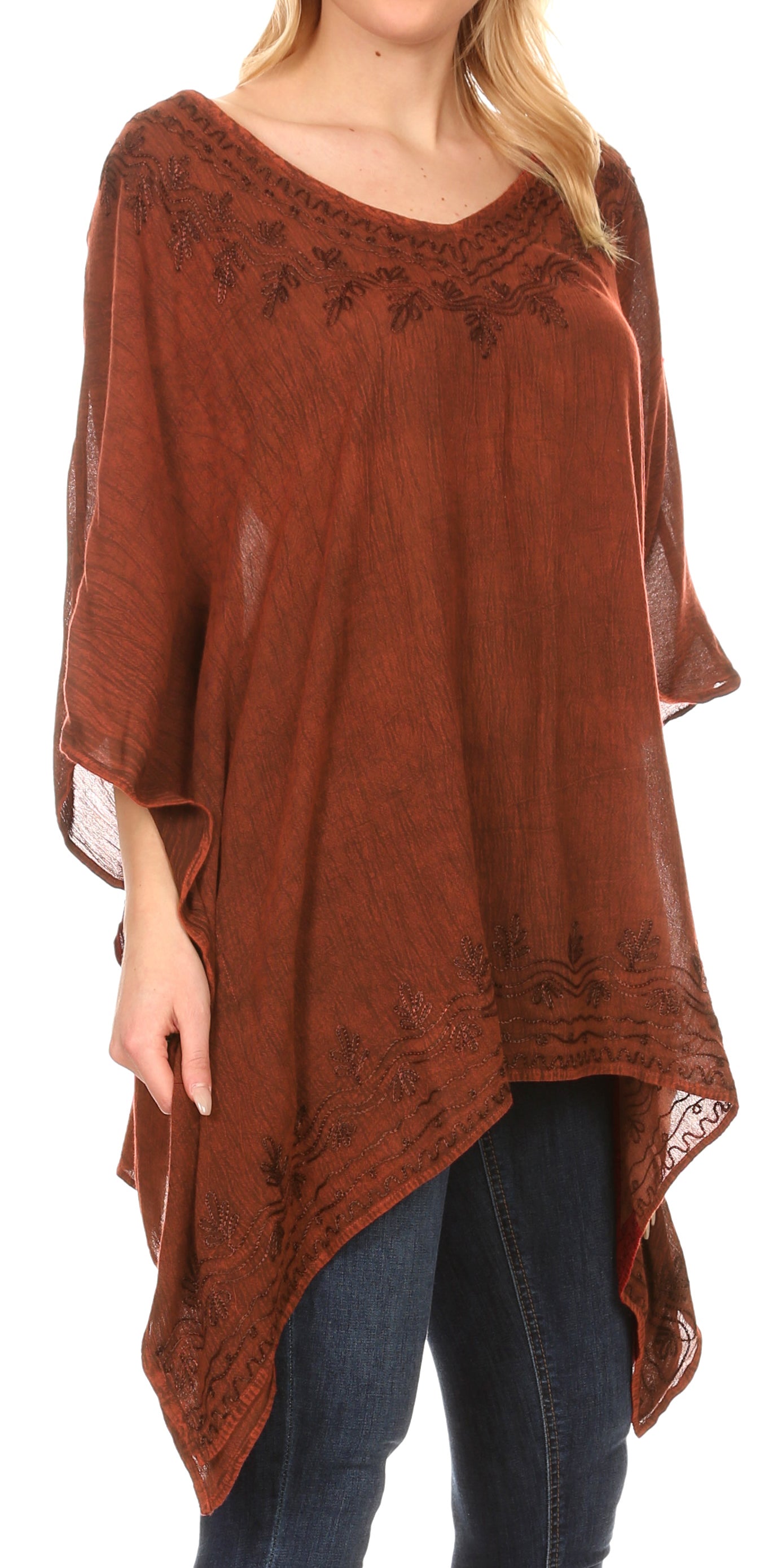 Sakkas Regina Women's Lightweight Stonewashed Poncho Top Blouse Caftan Cover up - Concordia Style Boutique