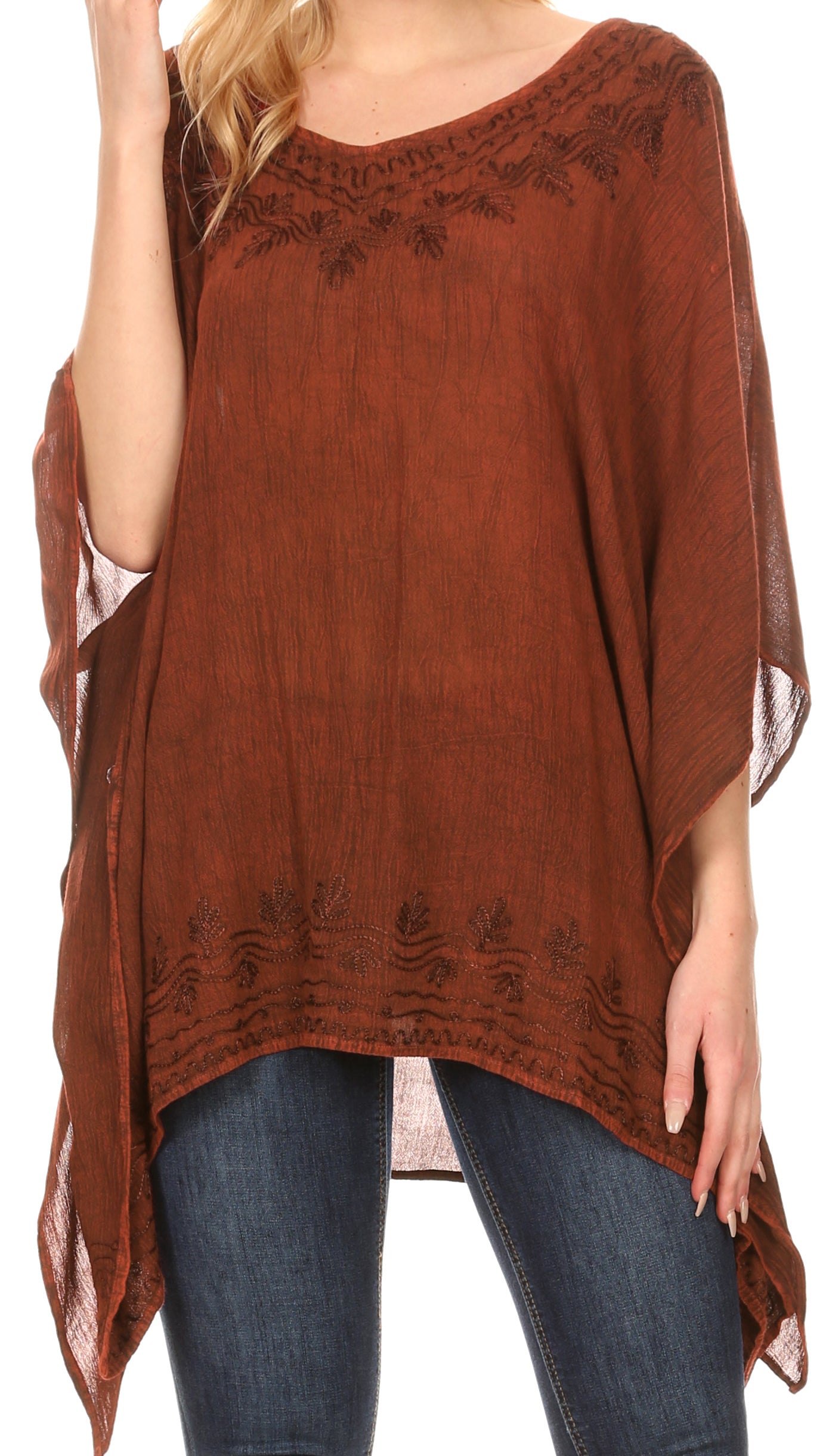 Sakkas Regina Women's Lightweight Stonewashed Poncho Top Blouse Caftan Cover up - Concordia Style Boutique