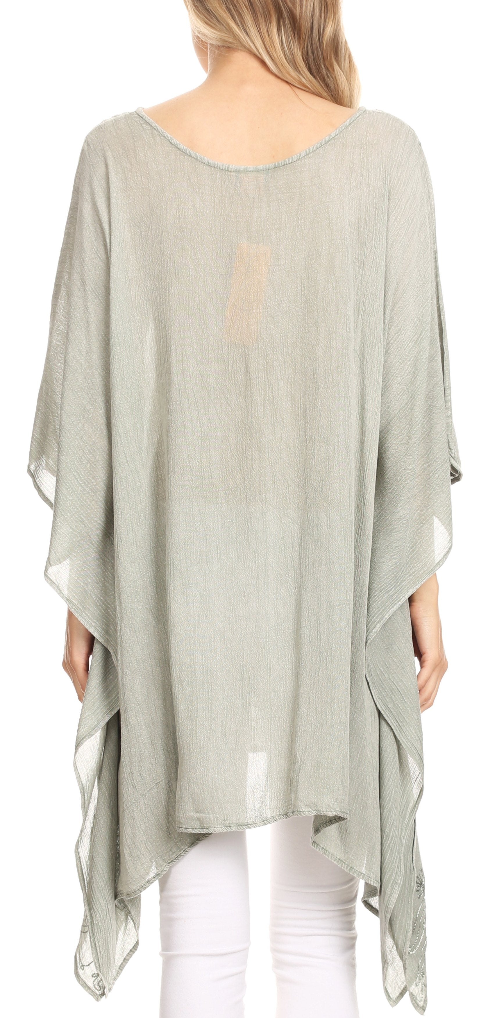 Sakkas Regina Women's Lightweight Stonewashed Poncho Top Blouse Caftan Cover up - Concordia Style Boutique