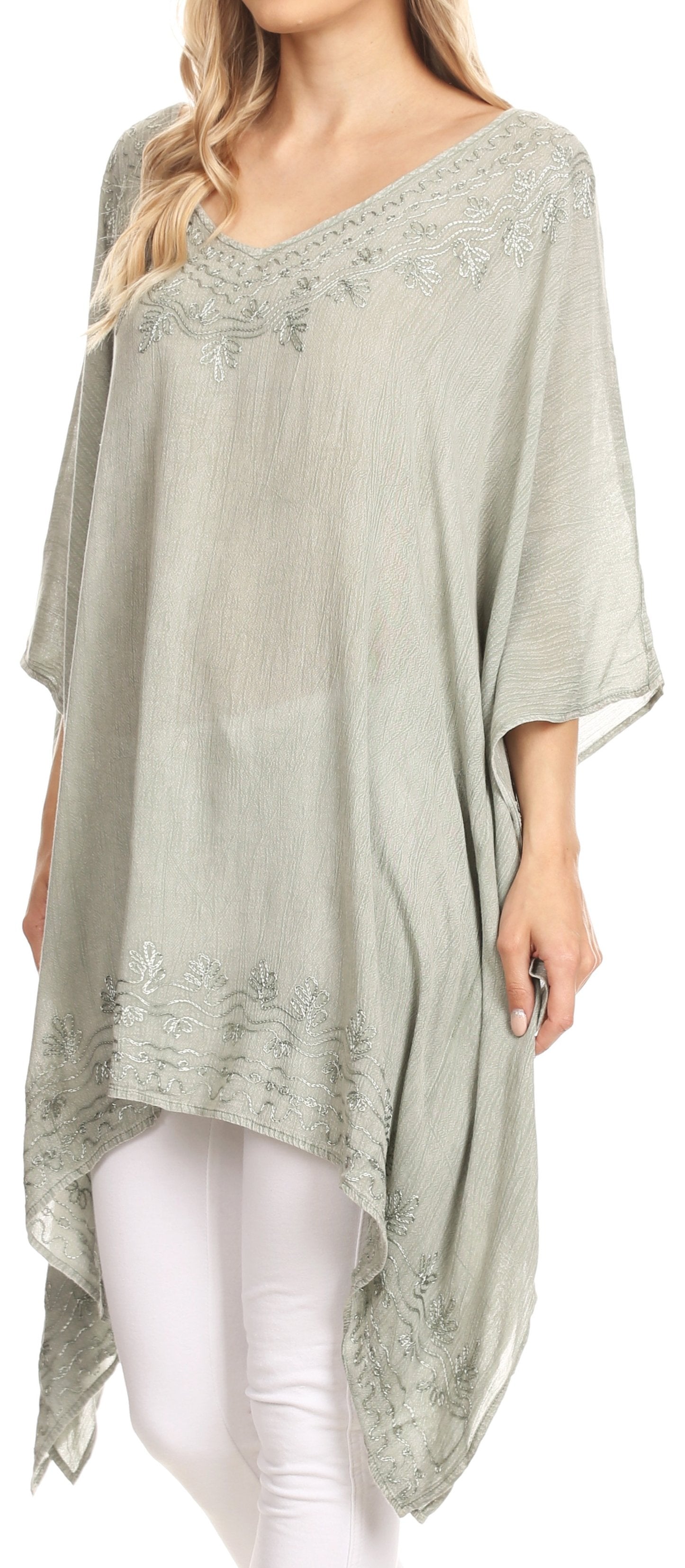 Sakkas Regina Women's Lightweight Stonewashed Poncho Top Blouse Caftan Cover up - Concordia Style Boutique