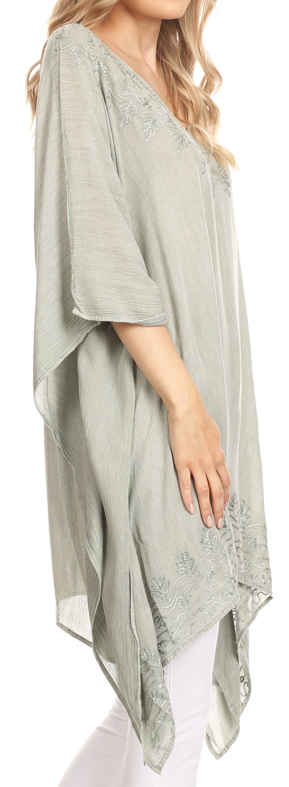 Sakkas Regina Women's Lightweight Stonewashed Poncho Top Blouse Caftan Cover up - Concordia Style Boutique