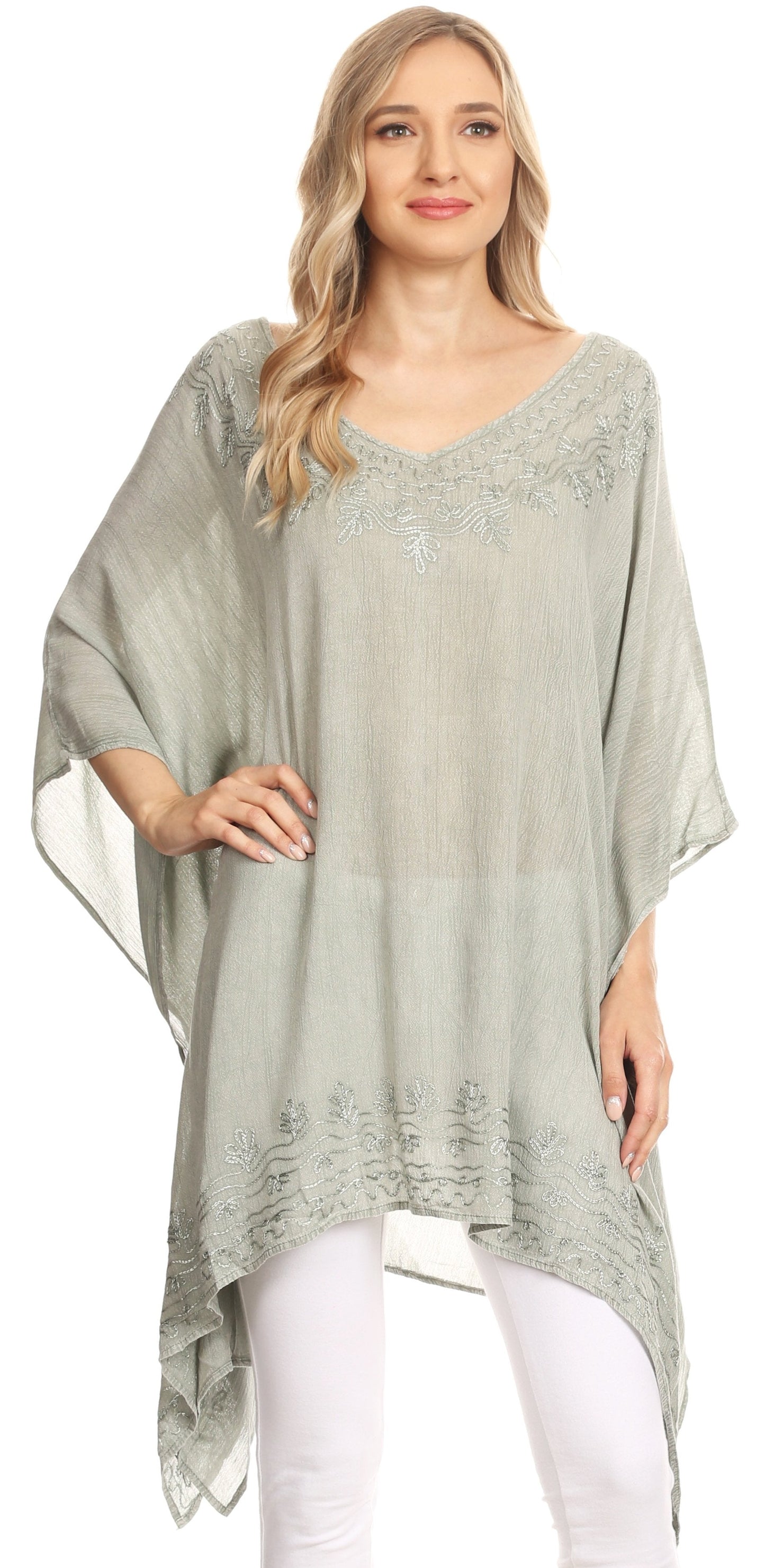 Sakkas Regina Women's Lightweight Stonewashed Poncho Top Blouse Caftan Cover up - Concordia Style Boutique