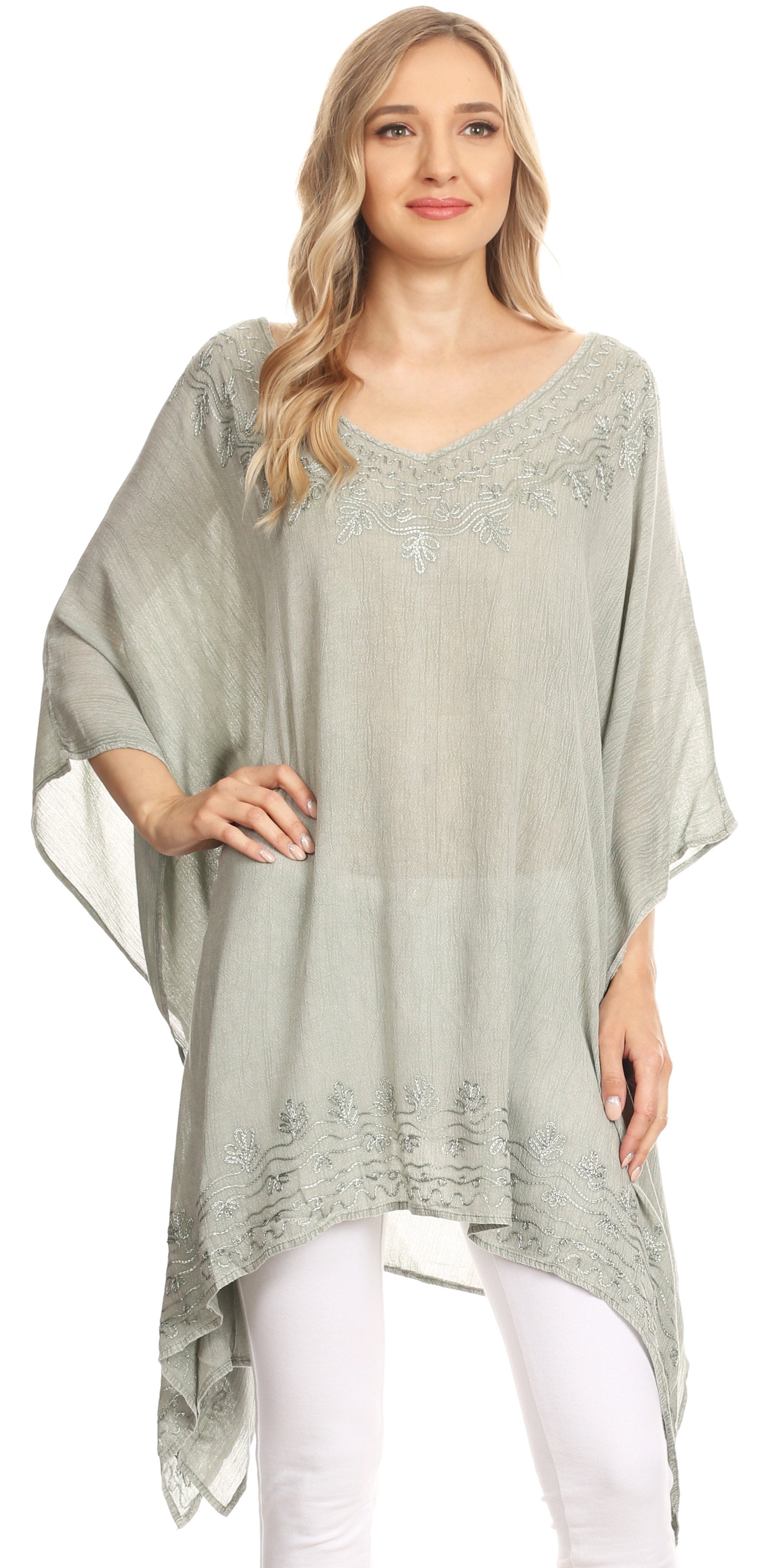 Sakkas Regina Women's Lightweight Stonewashed Poncho Top Blouse Caftan Cover up - Concordia Style Boutique