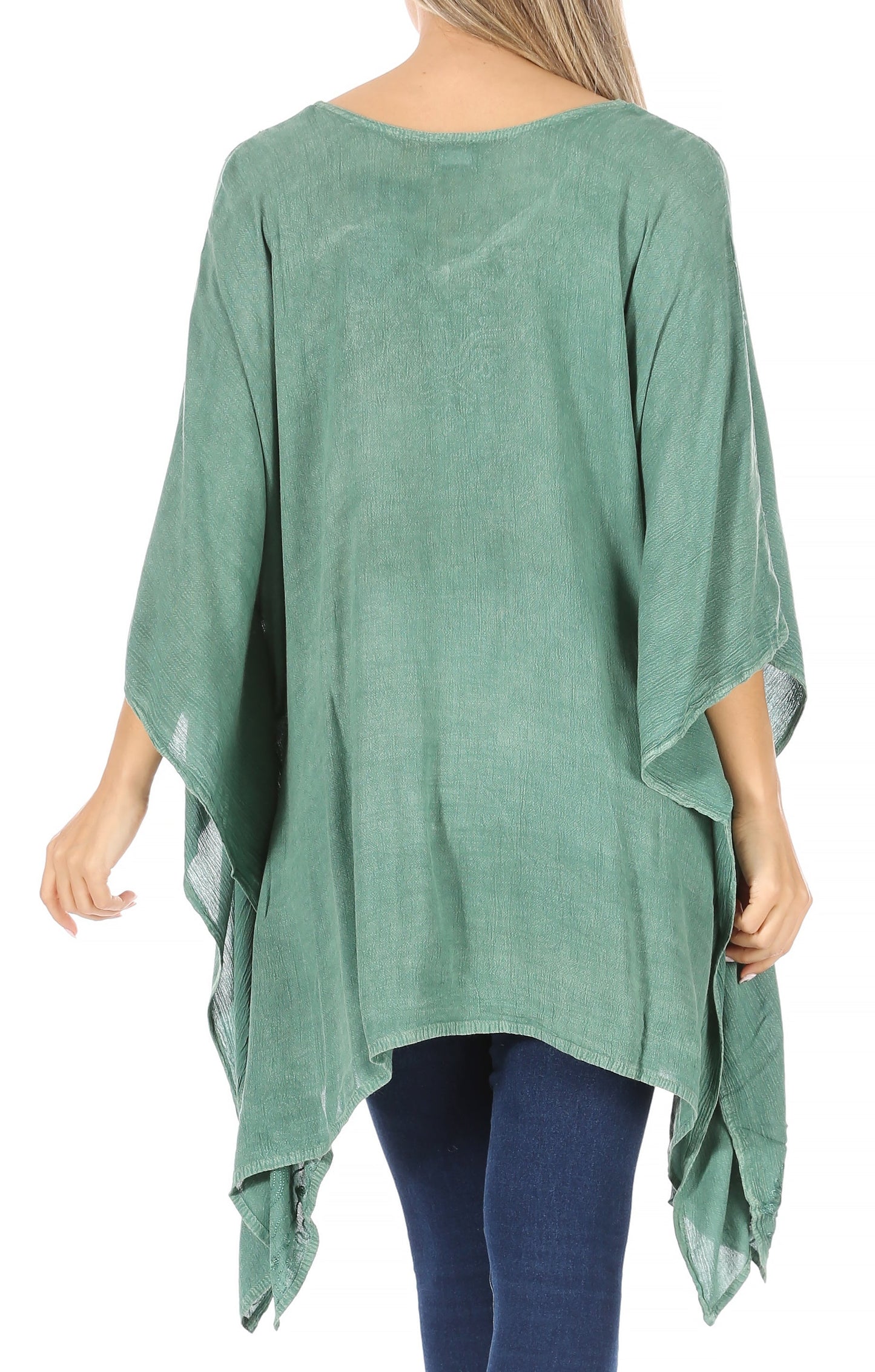 Sakkas Regina Women's Lightweight Stonewashed Poncho Top Blouse Caftan Cover up - Concordia Style Boutique