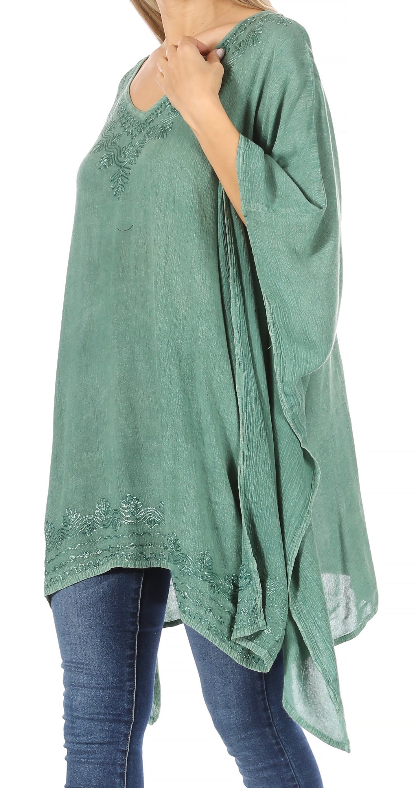 Sakkas Regina Women's Lightweight Stonewashed Poncho Top Blouse Caftan Cover up - Concordia Style Boutique