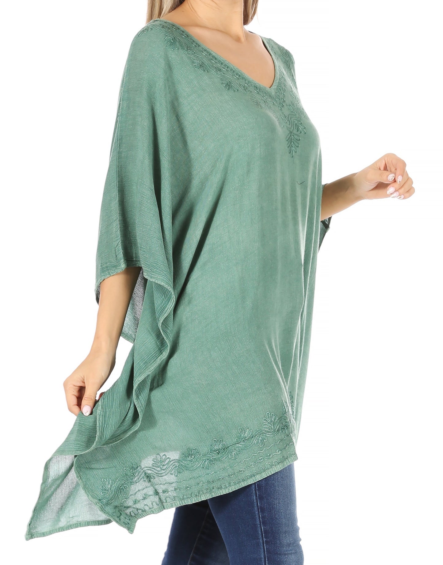 Sakkas Regina Women's Lightweight Stonewashed Poncho Top Blouse Caftan Cover up - Concordia Style Boutique