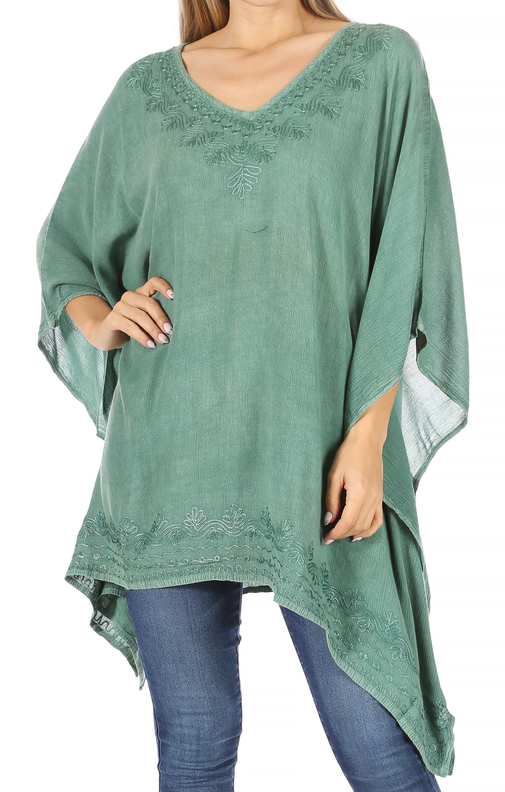 Sakkas Regina Women's Lightweight Stonewashed Poncho Top Blouse Caftan Cover up - Concordia Style Boutique