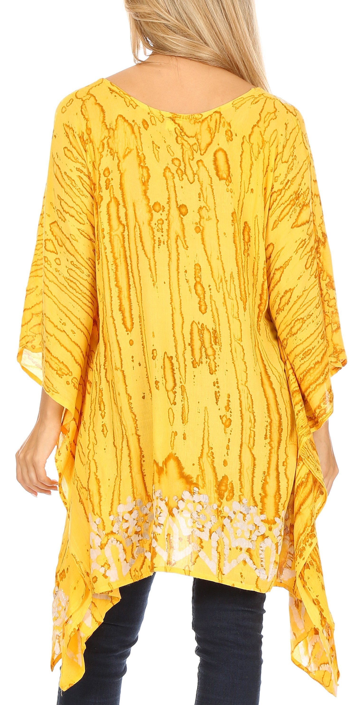 Sakkas Alizia Lightweight Embroidery Batik Top Tunic Blouse Caftan Cover up Poncho - Concordia Style Boutique