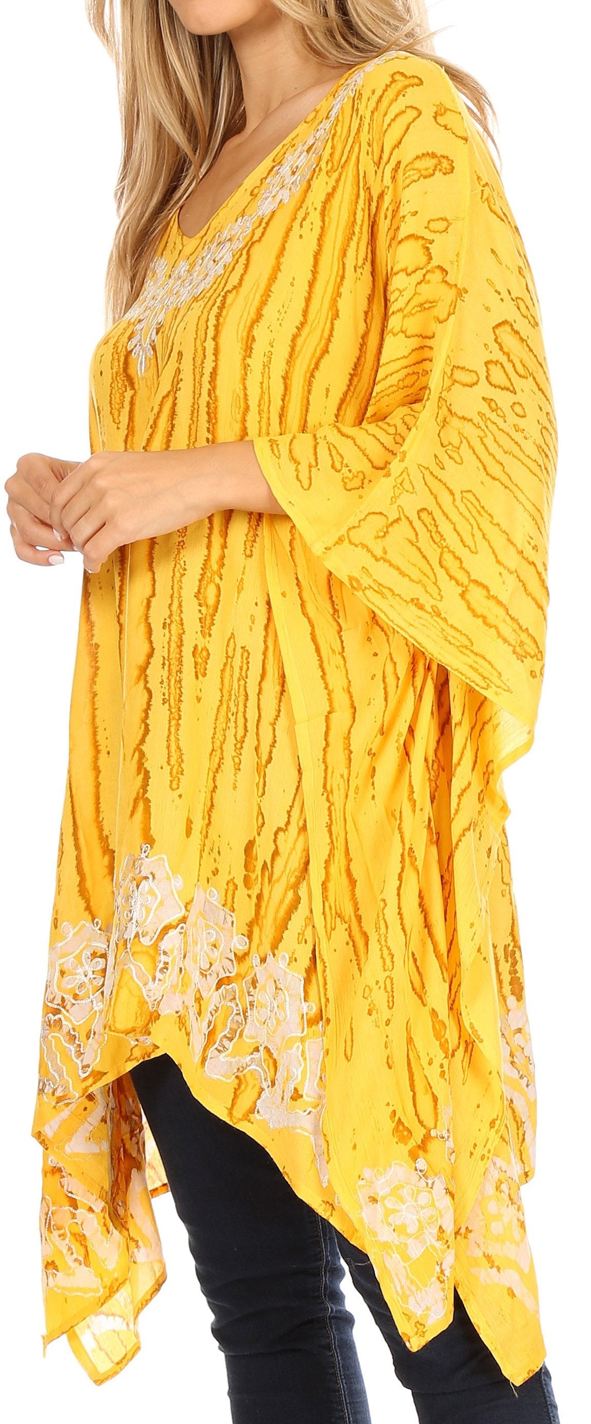 Sakkas Alizia Lightweight Embroidery Batik Top Tunic Blouse Caftan Cover up Poncho - Concordia Style Boutique