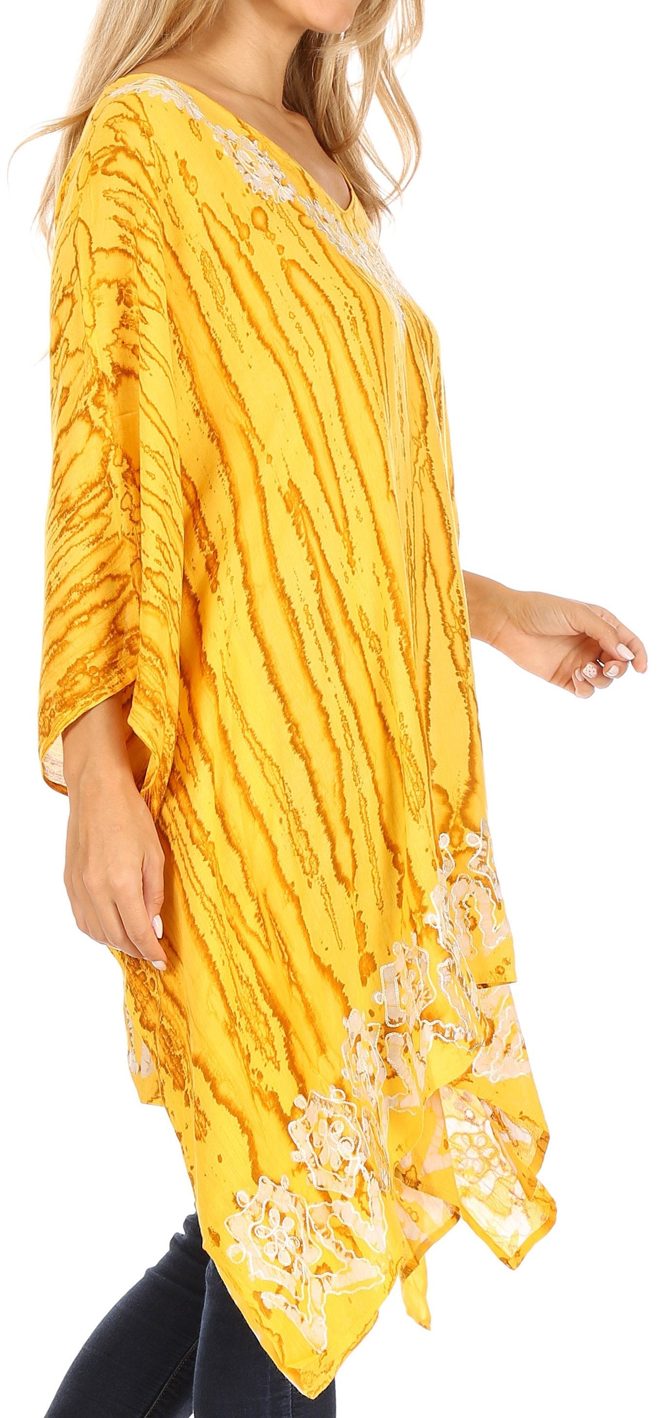 Sakkas Alizia Lightweight Embroidery Batik Top Tunic Blouse Caftan Cover up Poncho - Concordia Style Boutique