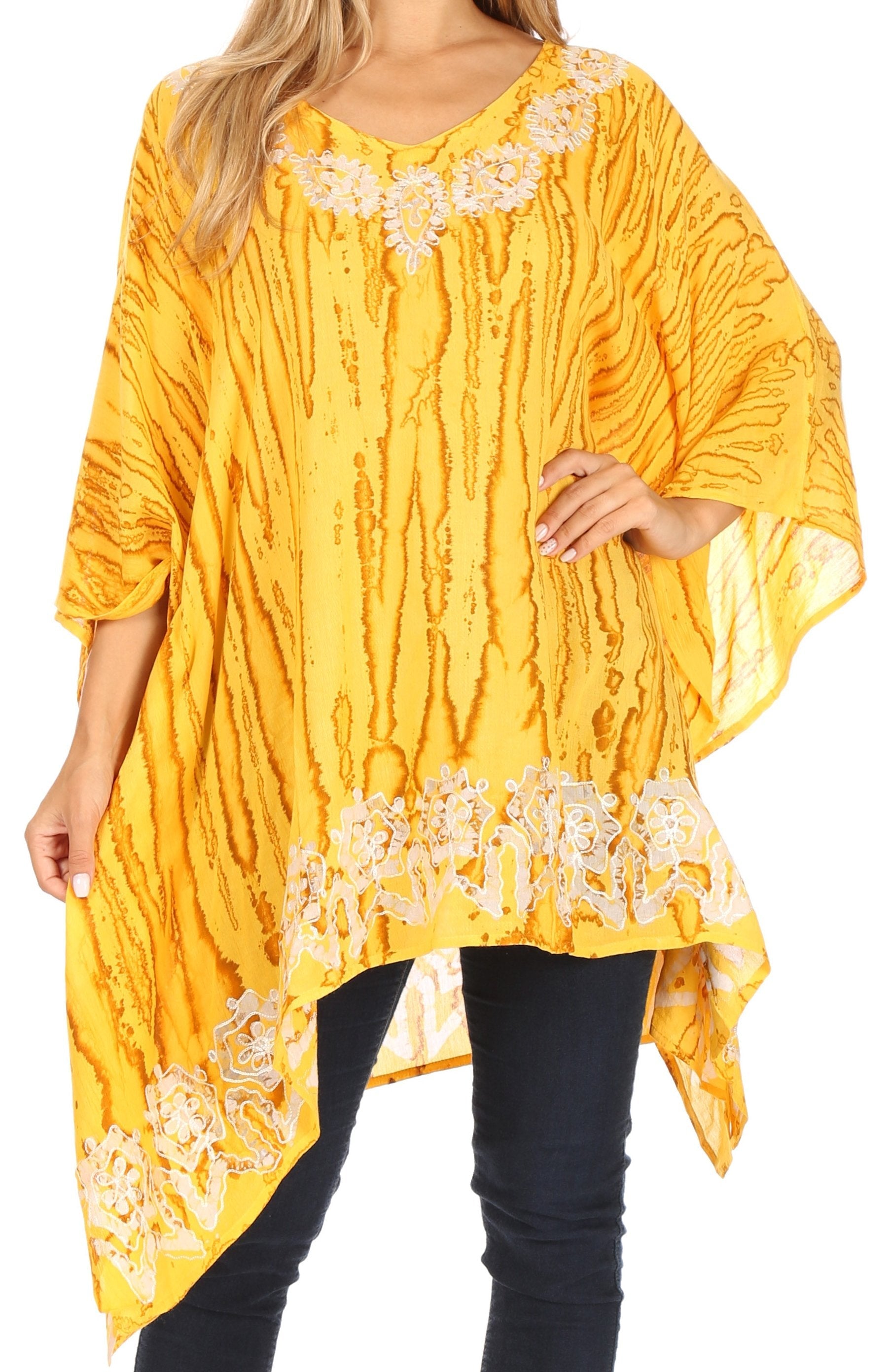 Sakkas Alizia Lightweight Embroidery Batik Top Tunic Blouse Caftan Cover up Poncho - Concordia Style Boutique