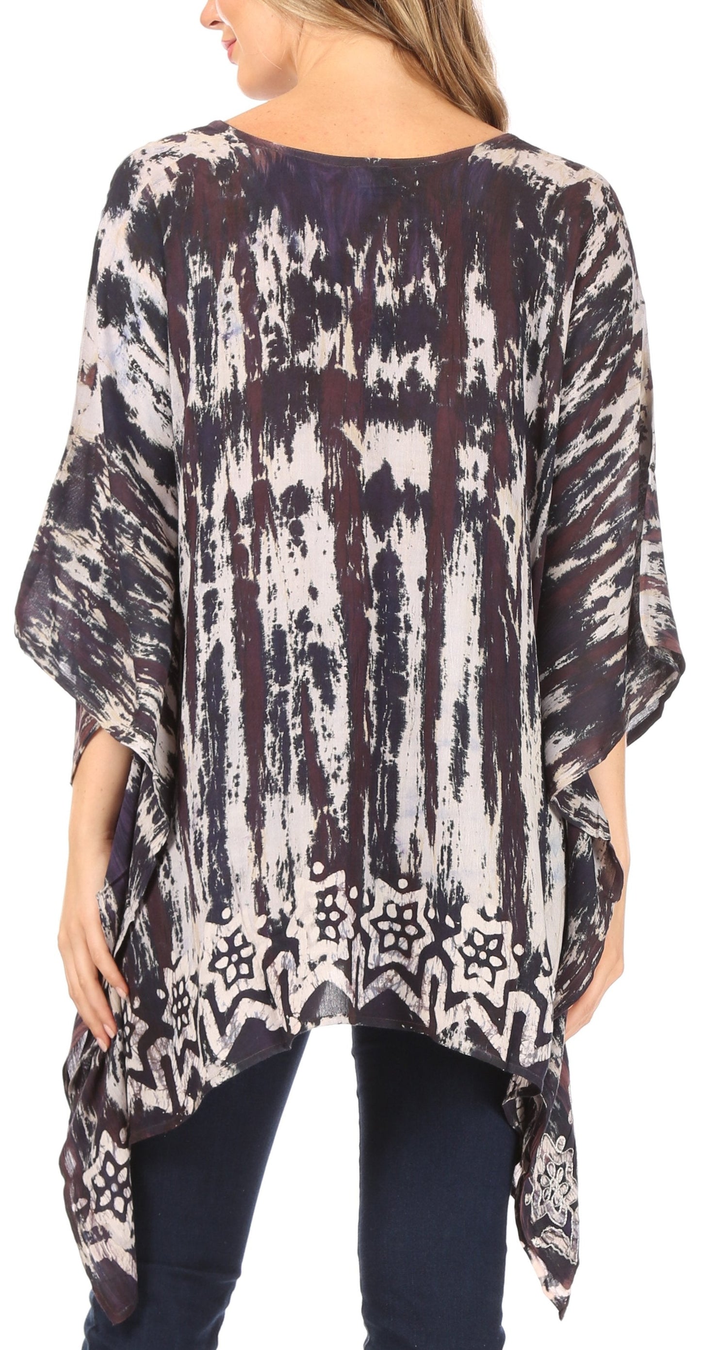 Sakkas Alizia Lightweight Embroidery Batik Top Tunic Blouse Caftan Cover up Poncho - Concordia Style Boutique