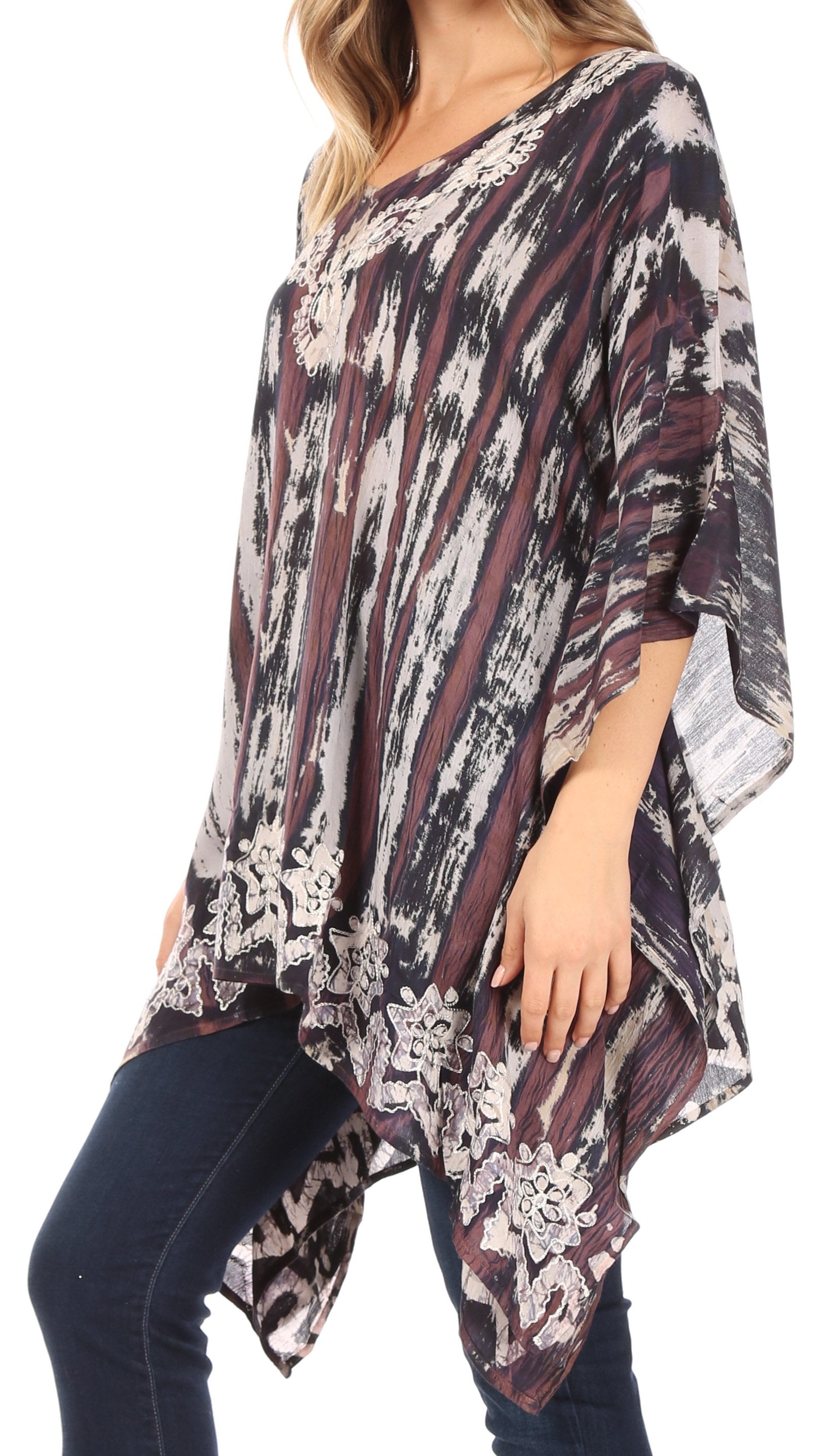 Sakkas Alizia Lightweight Embroidery Batik Top Tunic Blouse Caftan Cover up Poncho - Concordia Style Boutique