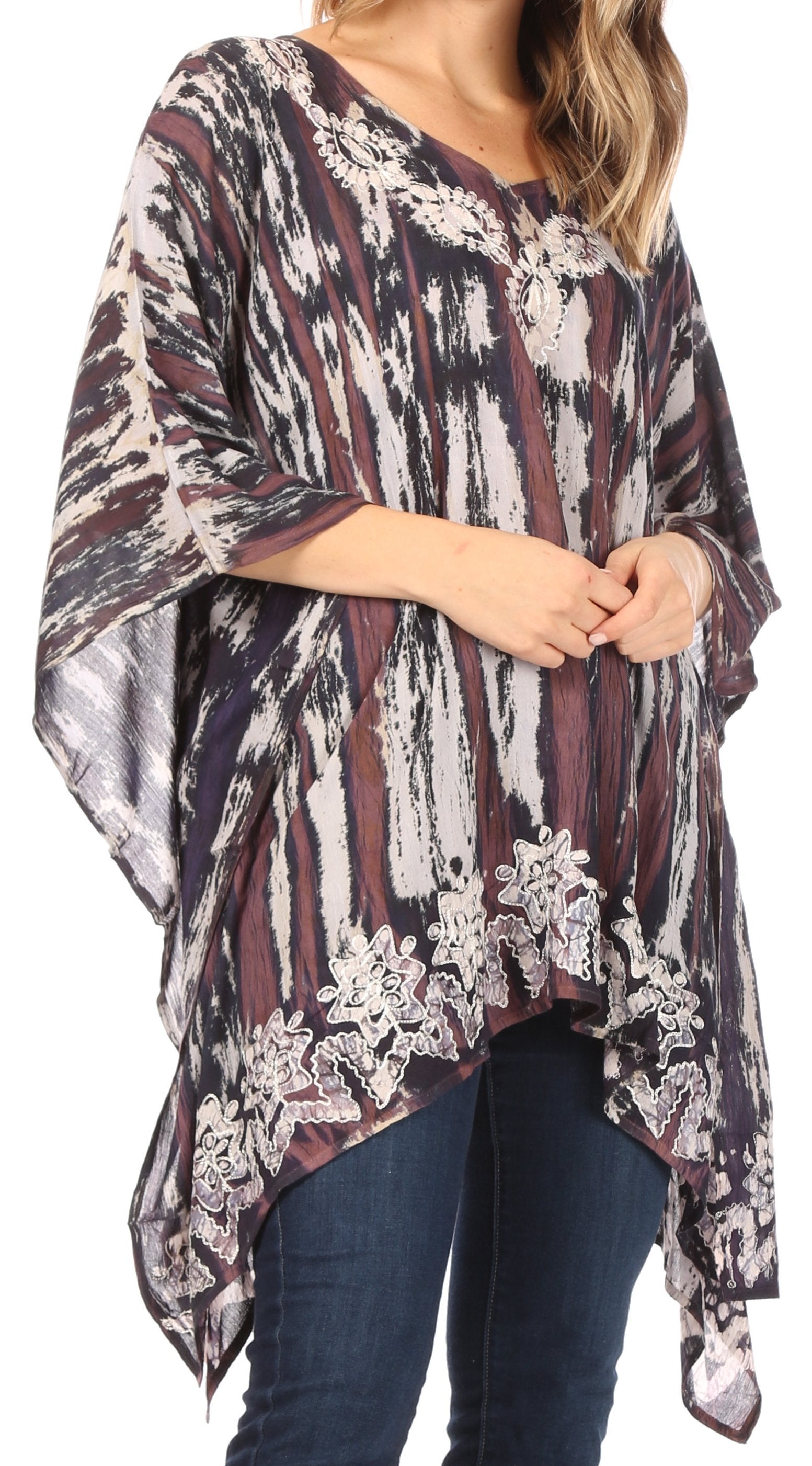 Sakkas Alizia Lightweight Embroidery Batik Top Tunic Blouse Caftan Cover up Poncho - Concordia Style Boutique