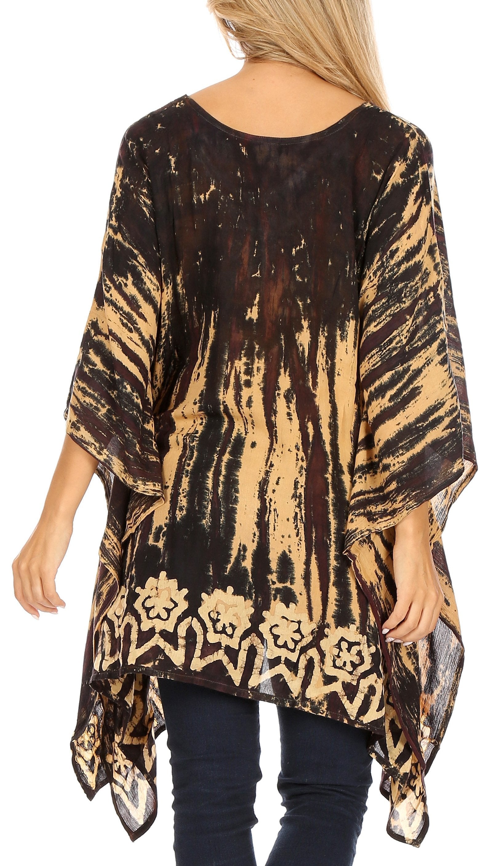 Sakkas Alizia Lightweight Embroidery Batik Top Tunic Blouse Caftan Cover up Poncho - Concordia Style Boutique
