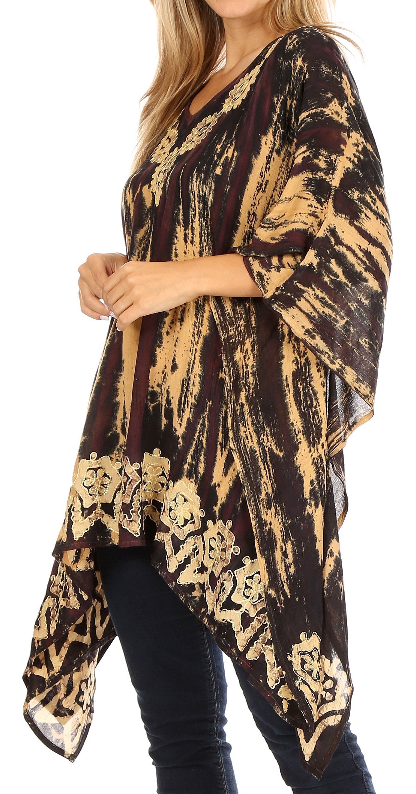Sakkas Alizia Lightweight Embroidery Batik Top Tunic Blouse Caftan Cover up Poncho - Concordia Style Boutique