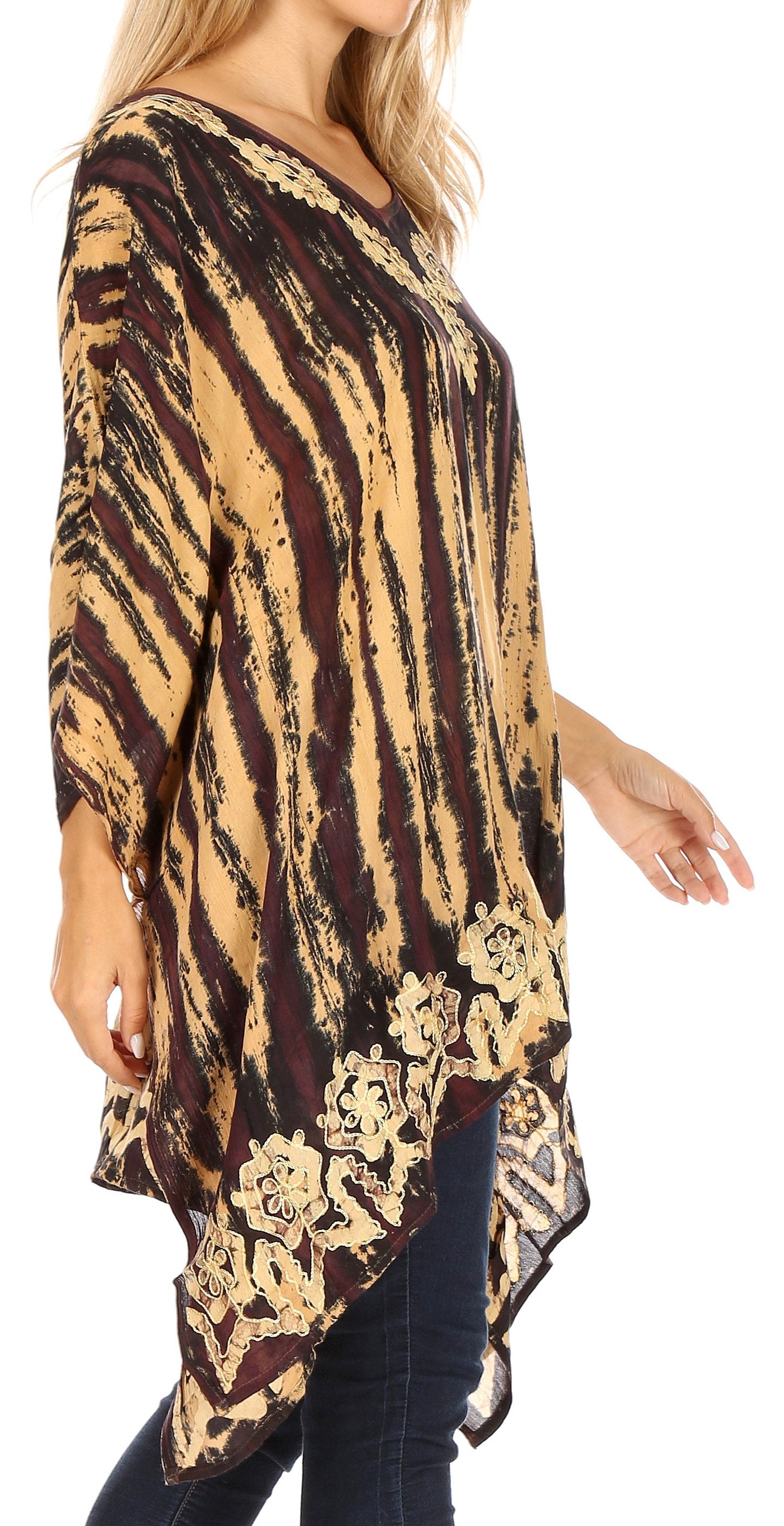 Sakkas Alizia Lightweight Embroidery Batik Top Tunic Blouse Caftan Cover up Poncho - Concordia Style Boutique
