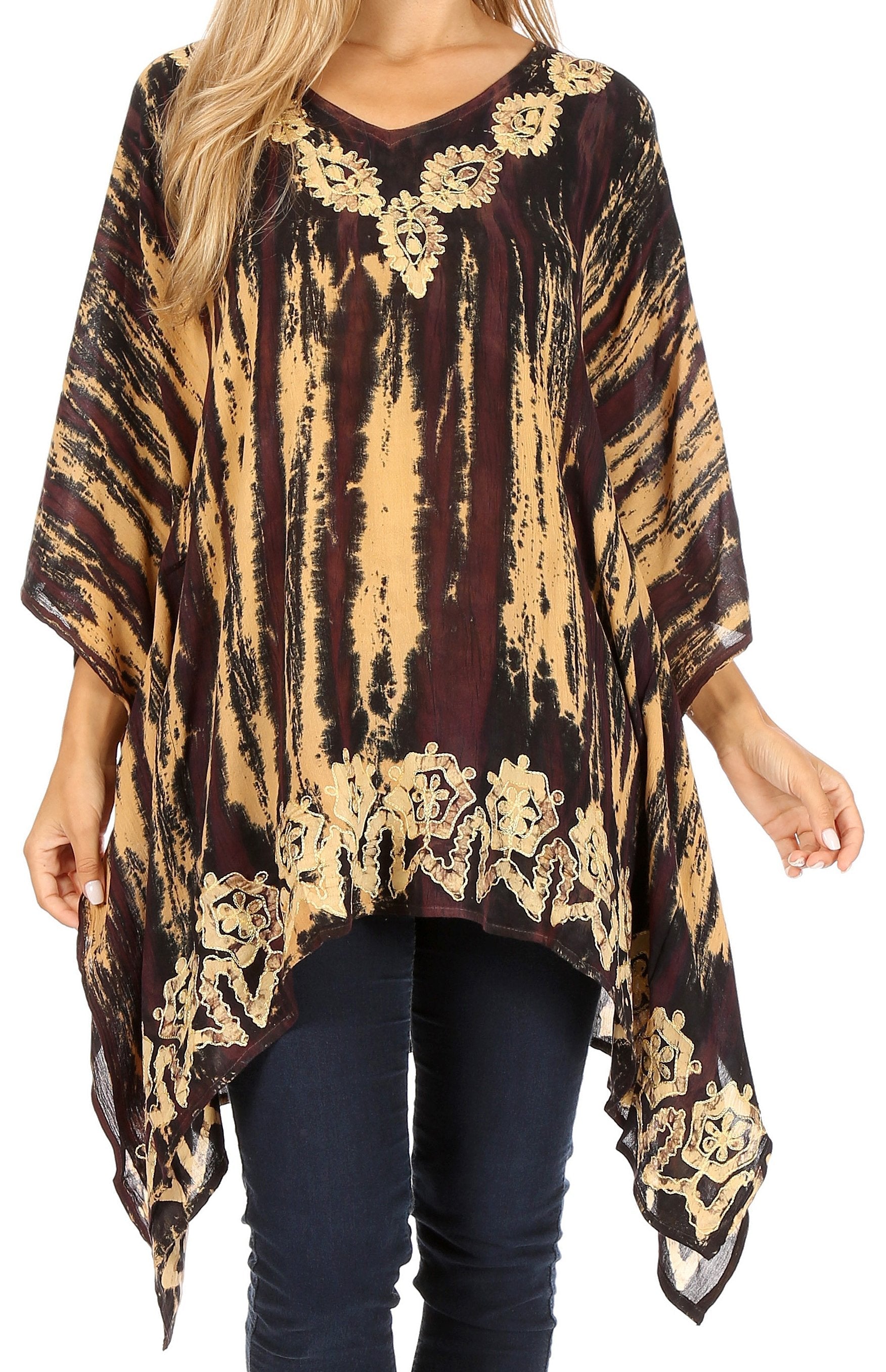 Sakkas Alizia Lightweight Embroidery Batik Top Tunic Blouse Caftan Cover up Poncho - Concordia Style Boutique