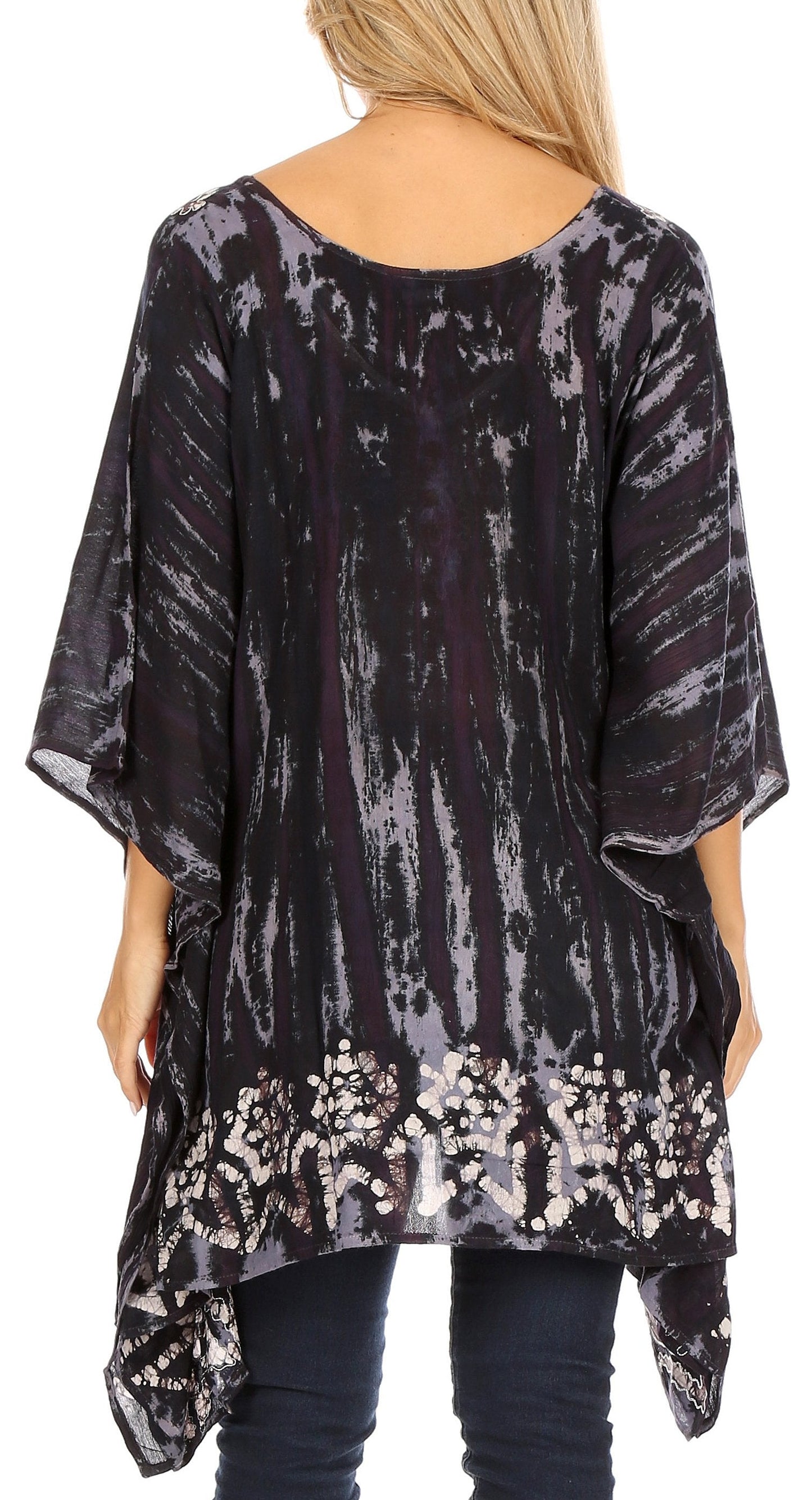 Sakkas Alizia Lightweight Embroidery Batik Top Tunic Blouse Caftan Cover up Poncho - Concordia Style Boutique